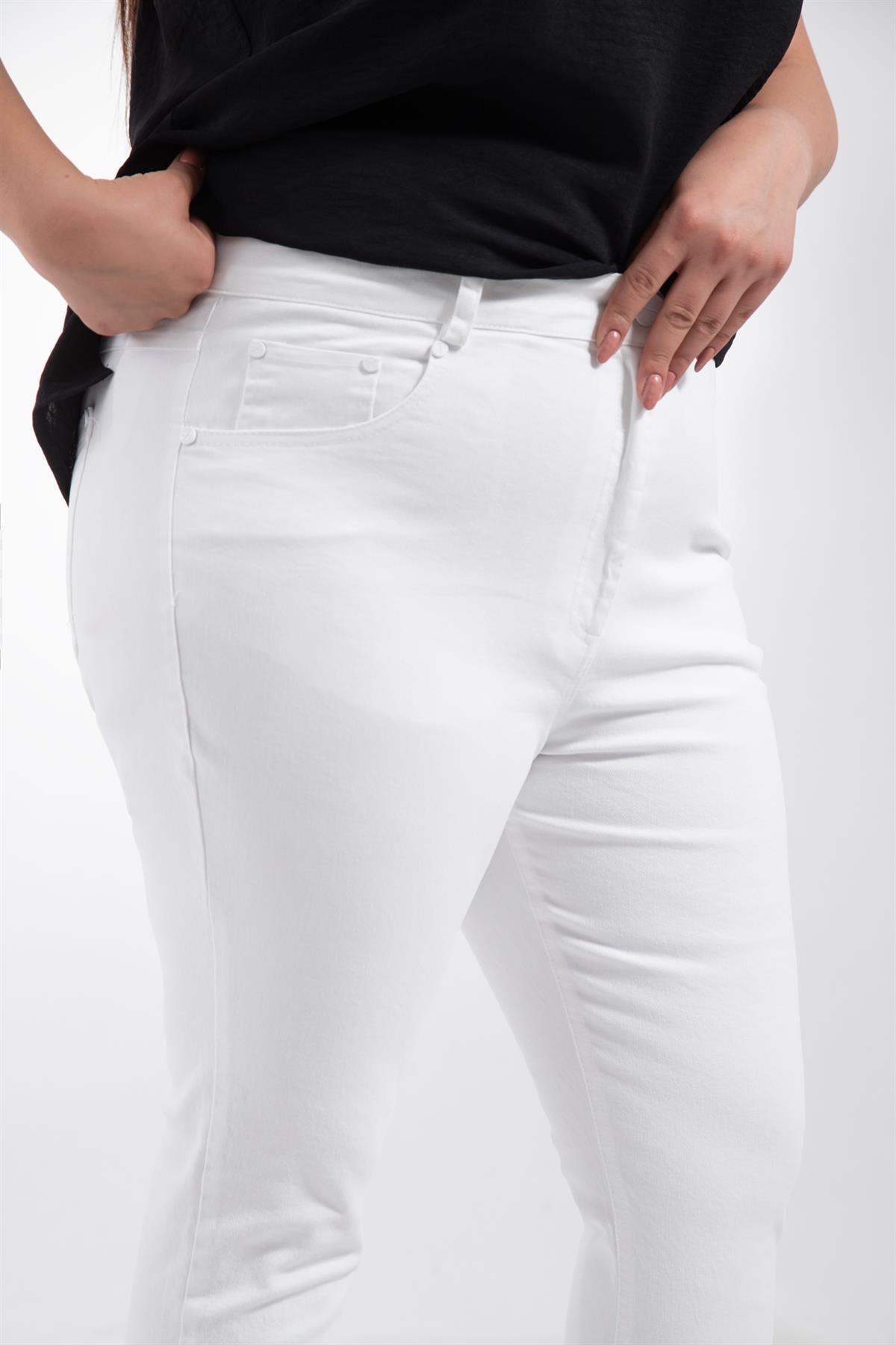 Büyük Beden 1111034 İncili-Püsküllü Pantolon  Beyaz