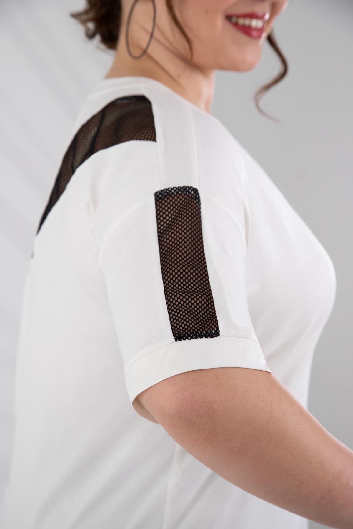 Büyük Beden 1111043 Sırt Detaylı Bluz  Beyaz