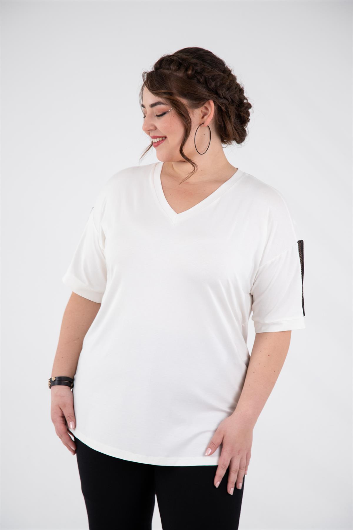 Büyük Beden 1111043 Sırt Detaylı Bluz  Beyaz