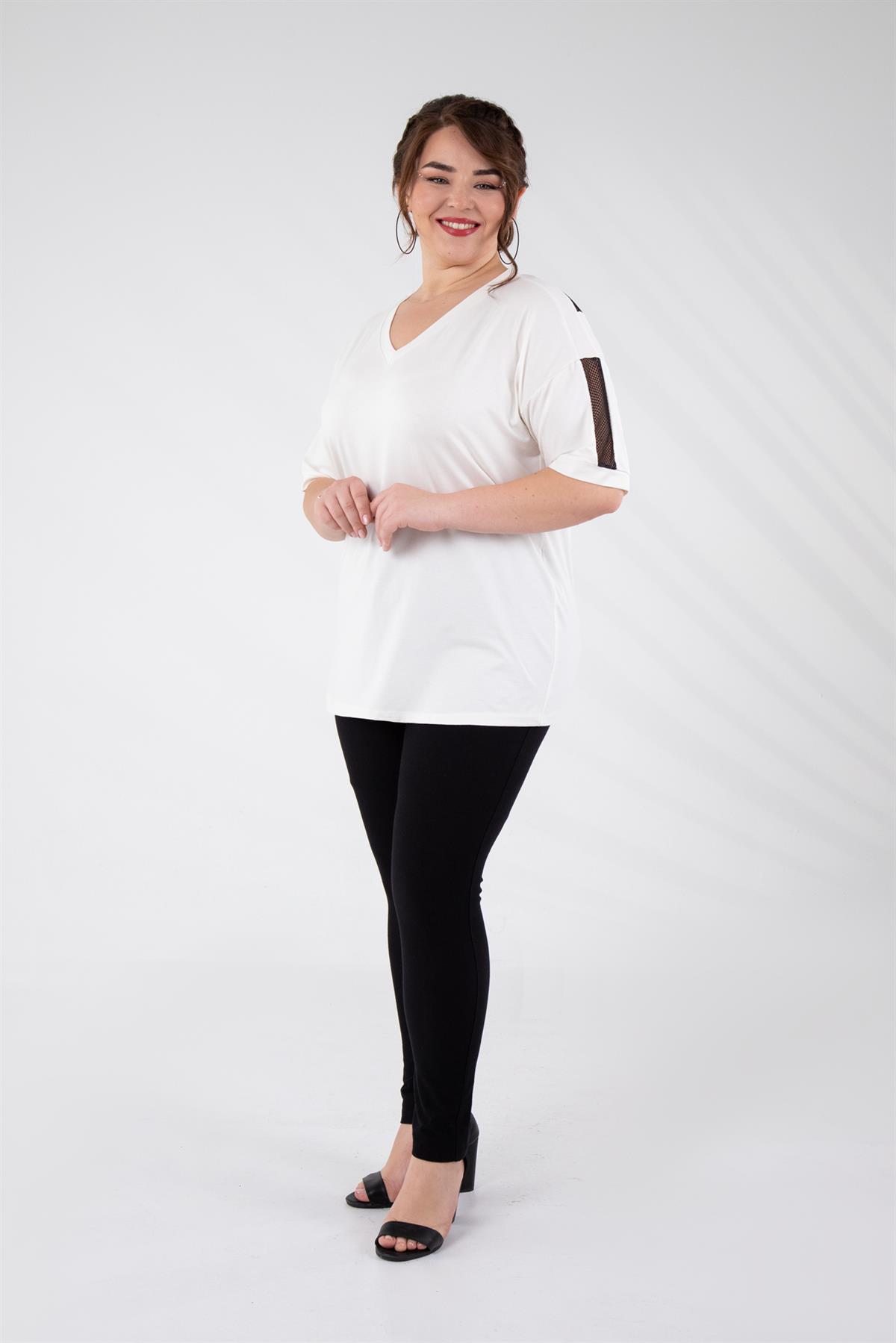 Büyük Beden 1111043 Sırt Detaylı Bluz  Beyaz