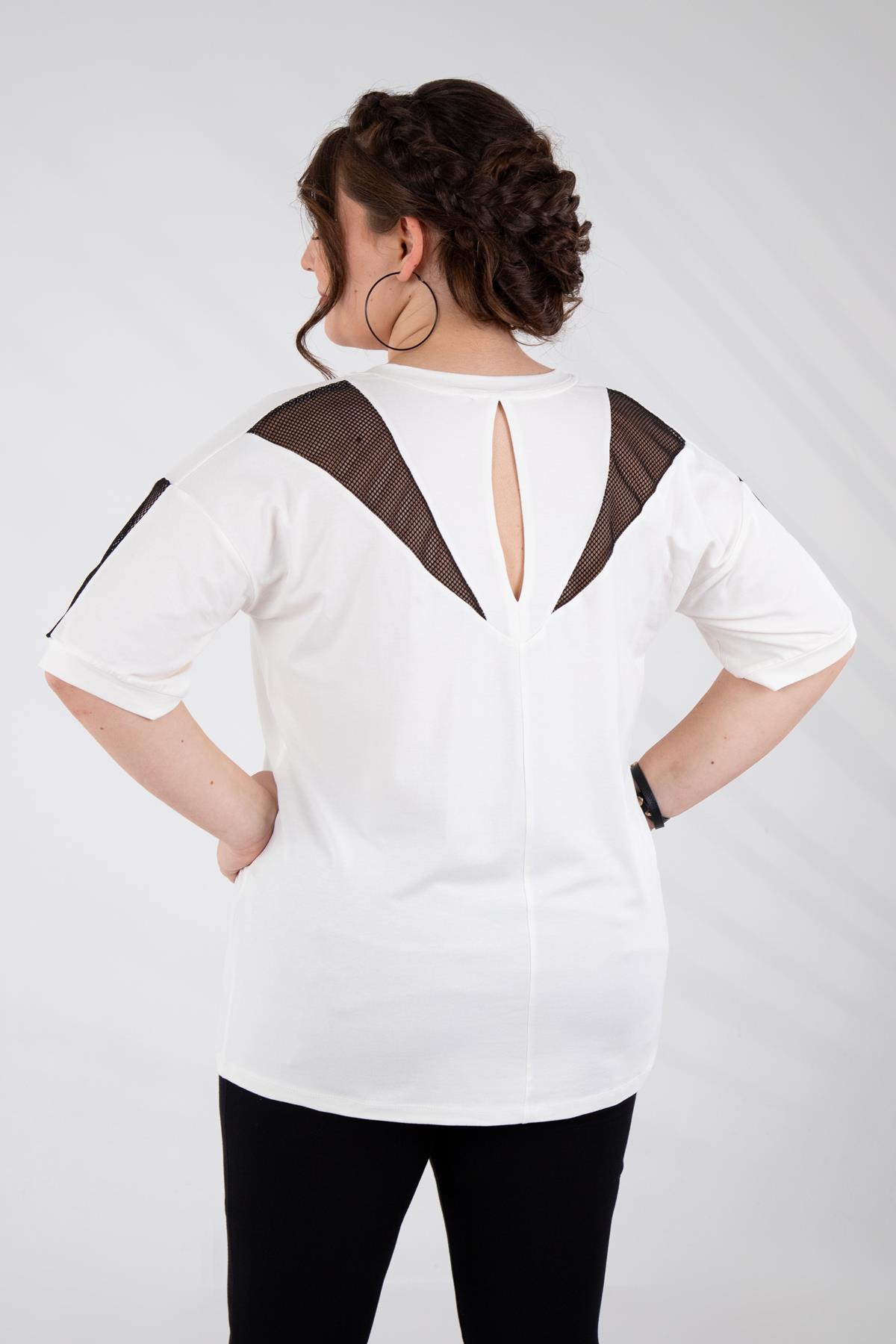 Büyük Beden 1111043 Sırt Detaylı Bluz  Beyaz