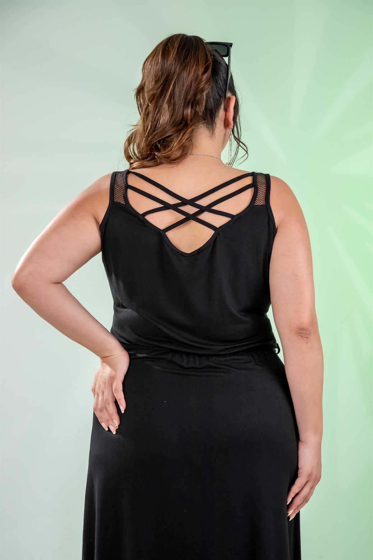 Büyük Beden 1111044 File Detaylı Elbise  Siyah