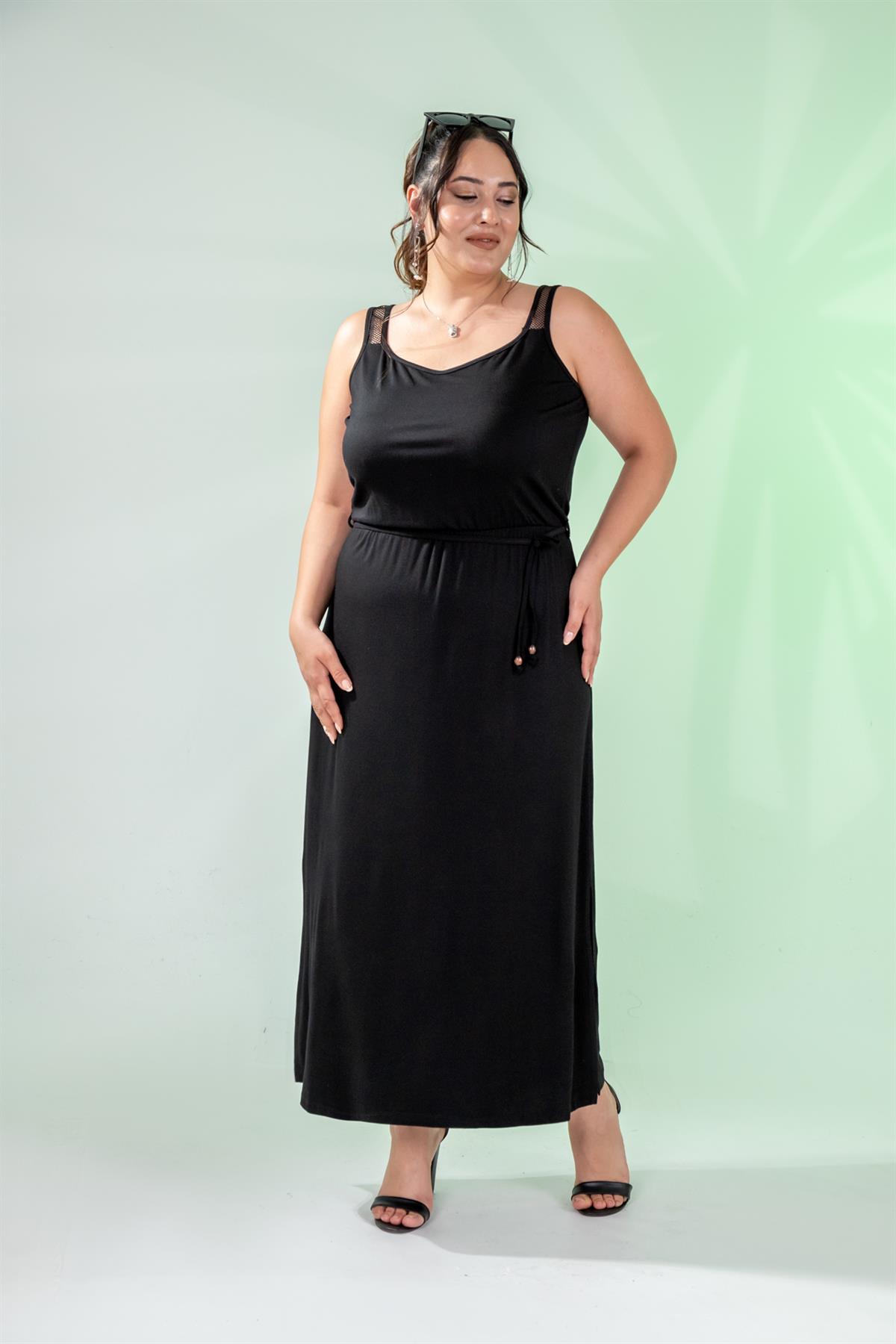 Büyük Beden 1111044 File Detaylı Elbise  Siyah