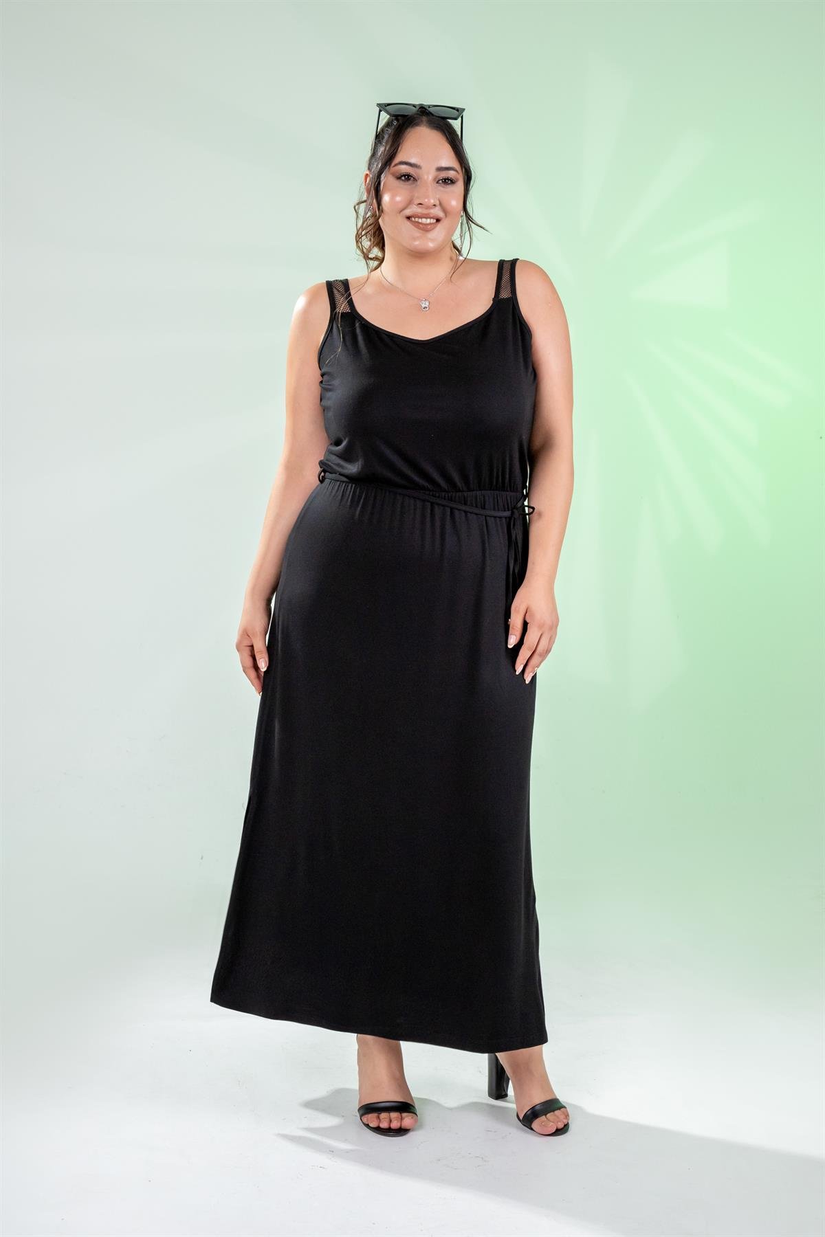 Büyük Beden 1111044 File Detaylı Elbise  Siyah