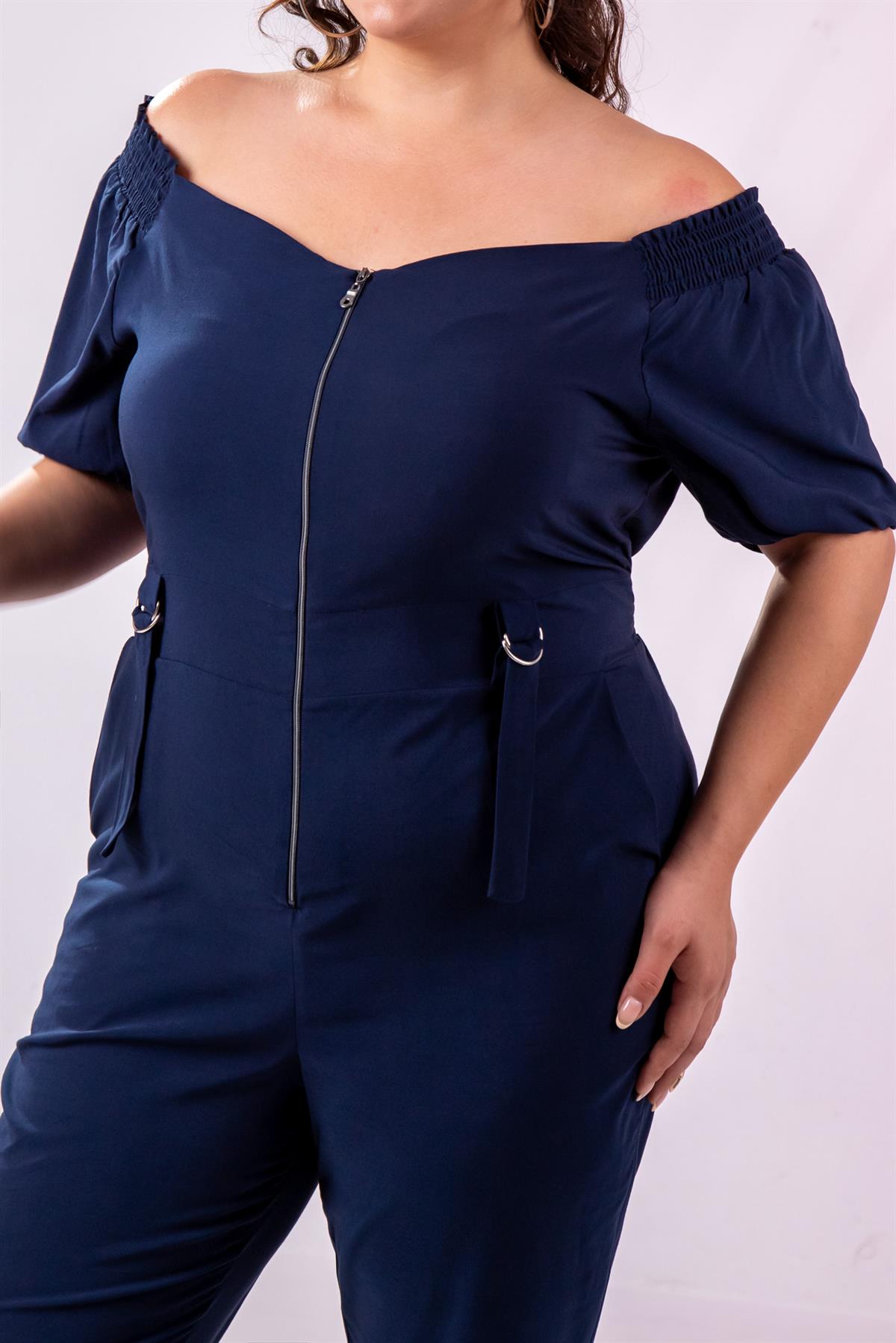 Büyük Beden 1111050 Önü Fermuarlı Tulum Lacivert