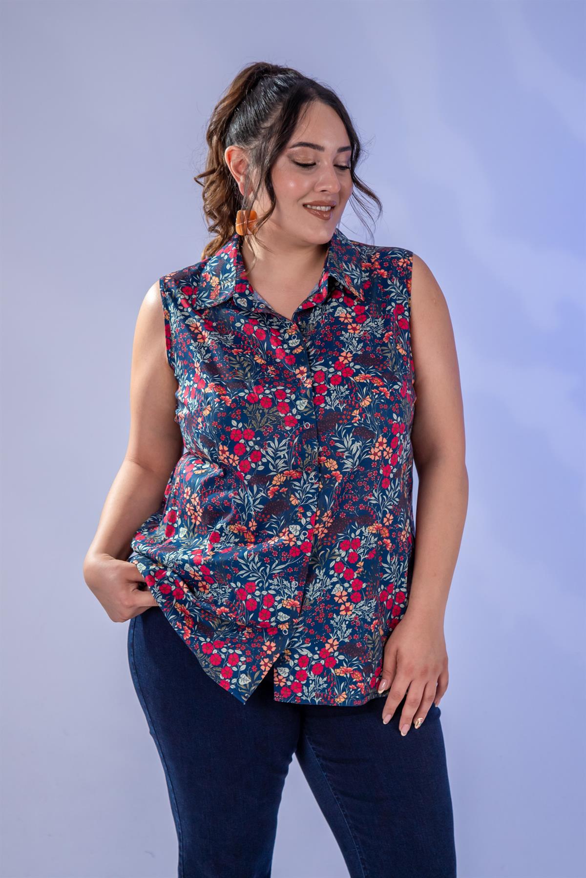 Büyük Beden 1111053 Kolsuz Gömlek  Lacivert