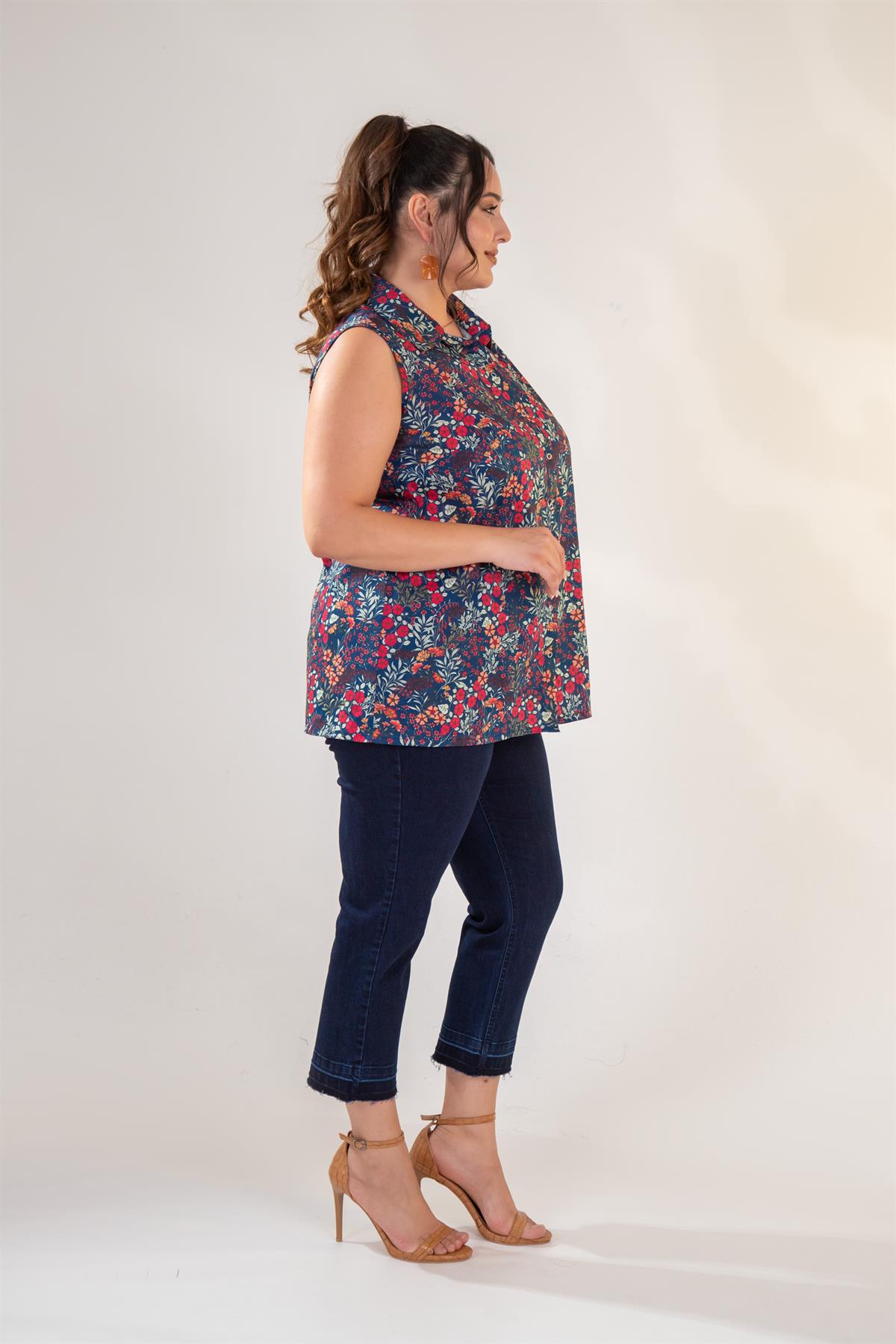 Büyük Beden 1111053 Kolsuz Gömlek  Lacivert