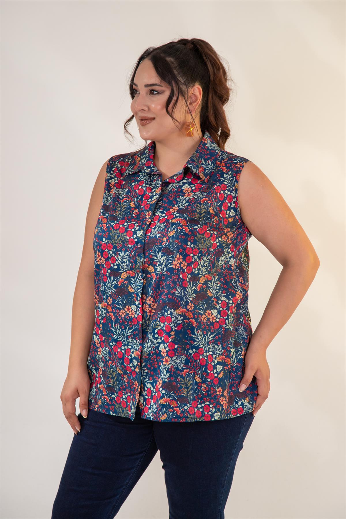 Büyük Beden 1111053 Kolsuz Gömlek  Lacivert