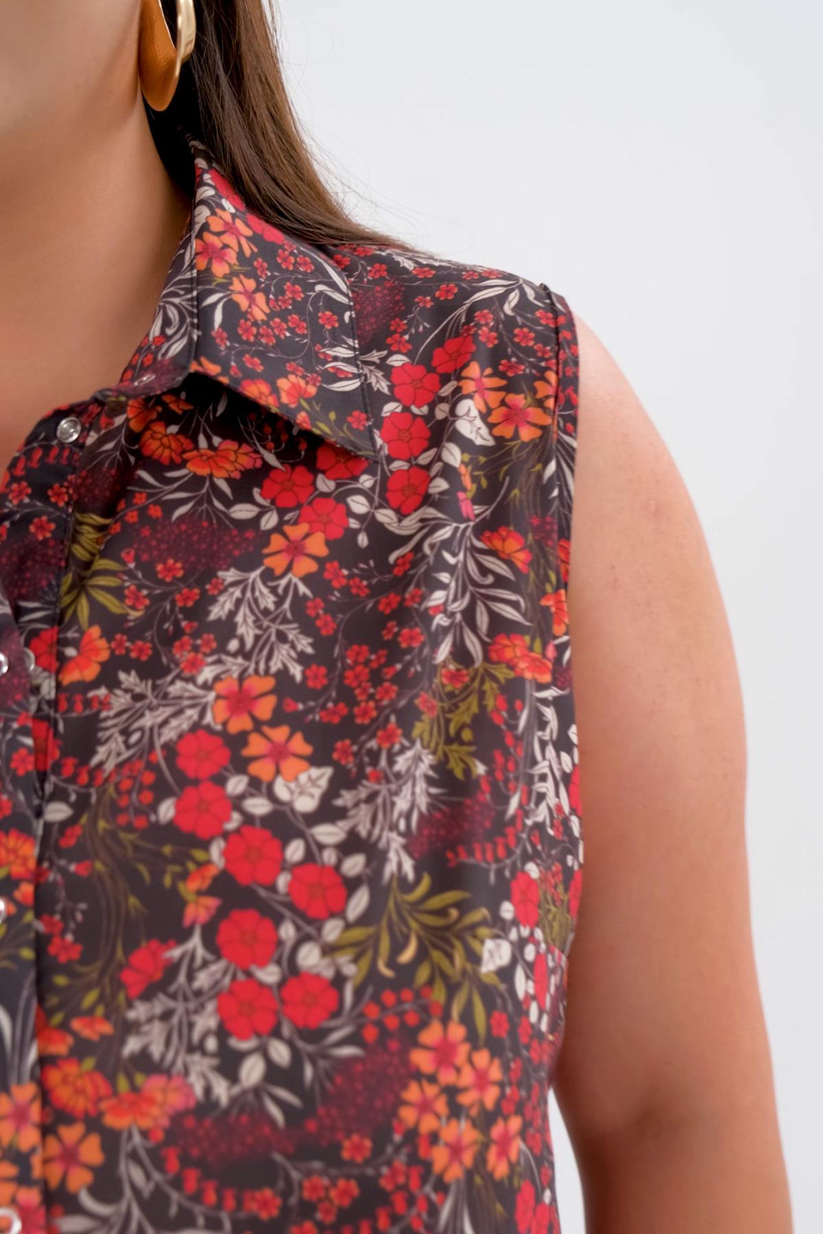 Büyük Beden 1111053 Kolsuz Gömlek  Siyah