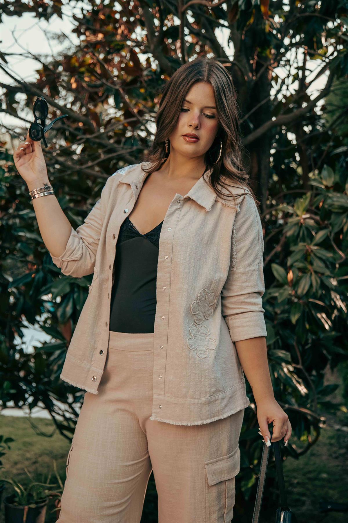 Büyük Beden 1111055 Pul Payet Detaylı Ceket Bej