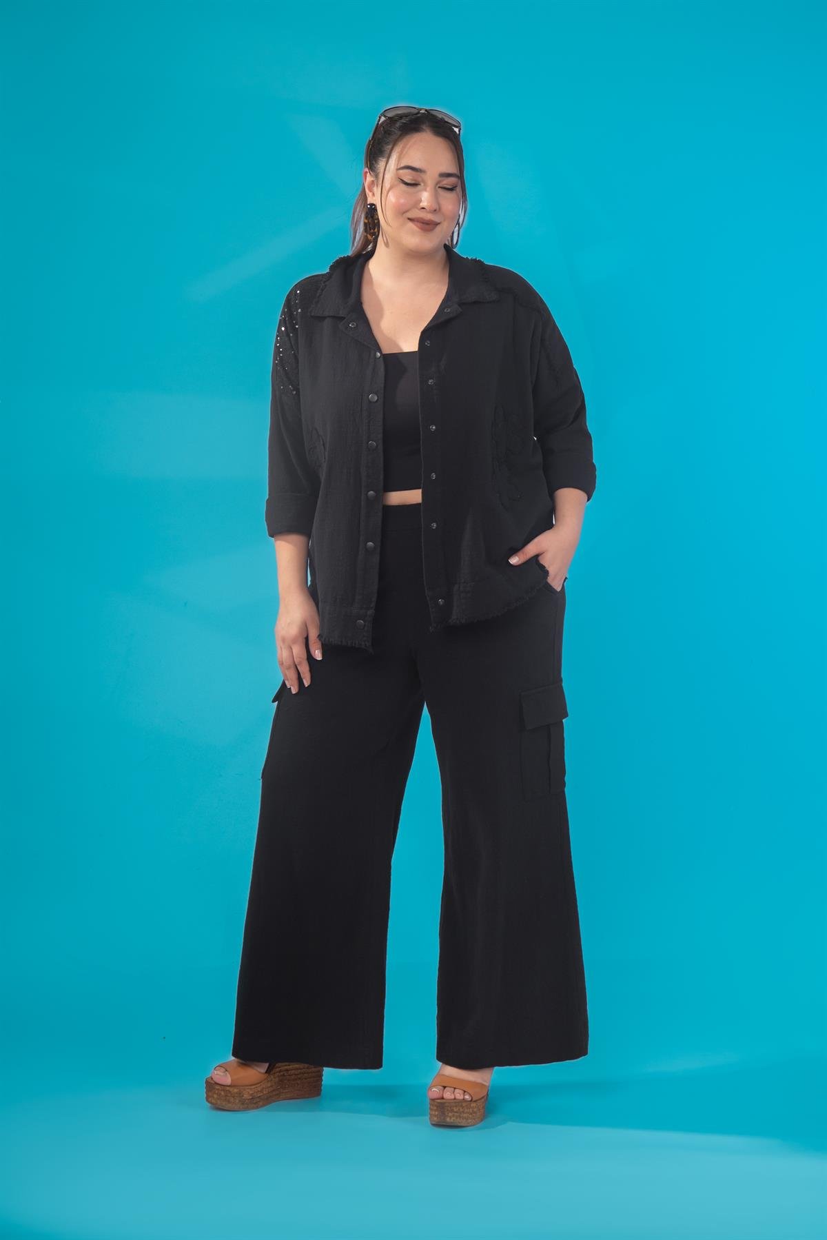 Büyük Beden 1111055 Pul Payet Detaylı Ceket Siyah