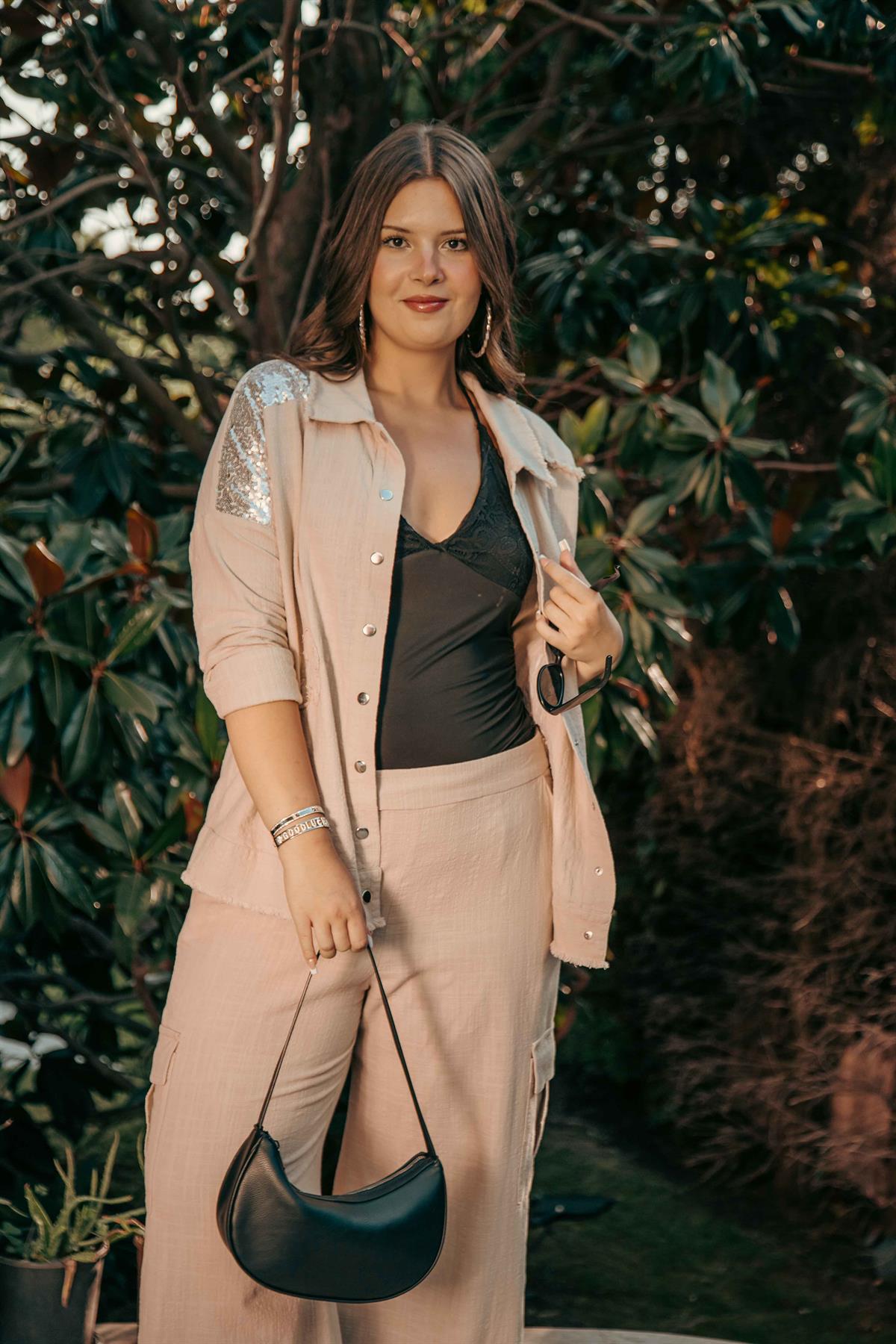 Büyük Beden 1111055 Pul Payet Detaylı Ceket Bej