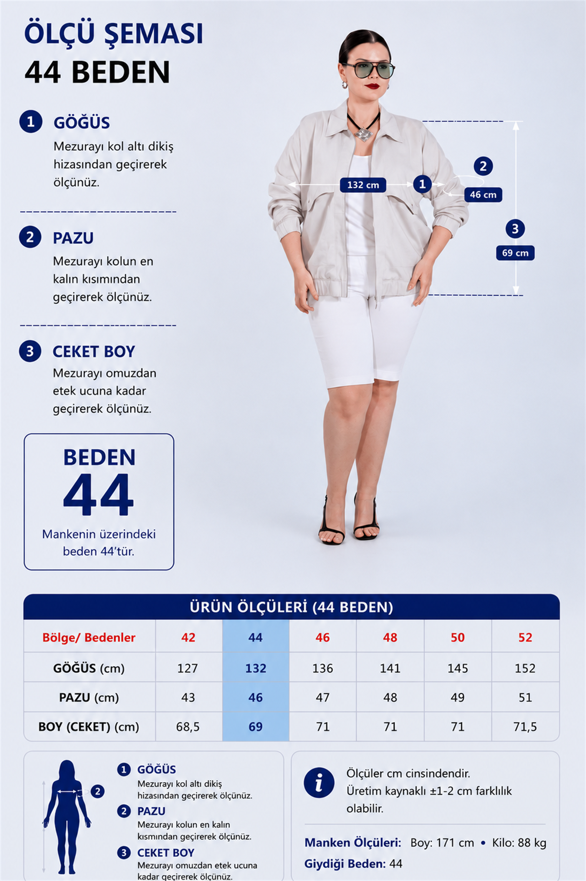 Büyük Beden 111263035 Fermuarlı Cep Detaylı Ceket Bej