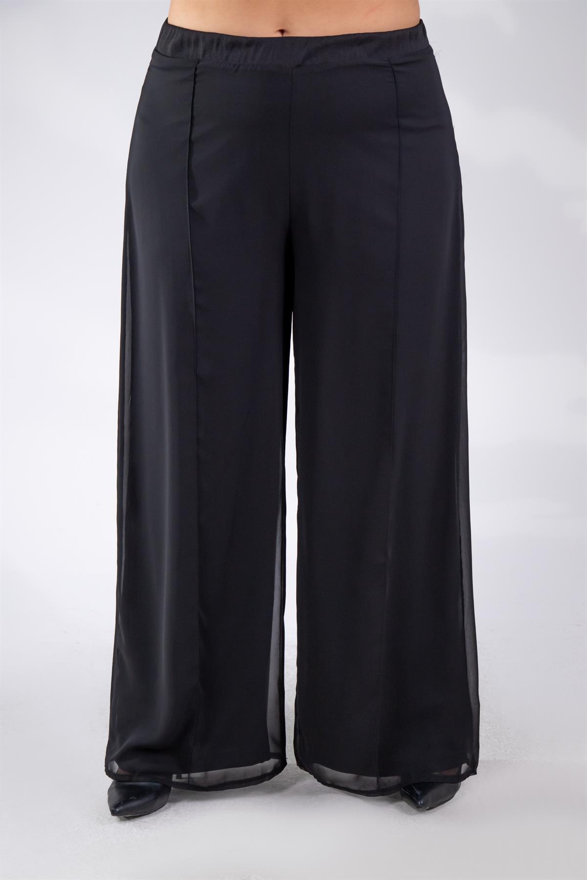 Büyük Beden 111398 Şifon Pantolon  Siyah