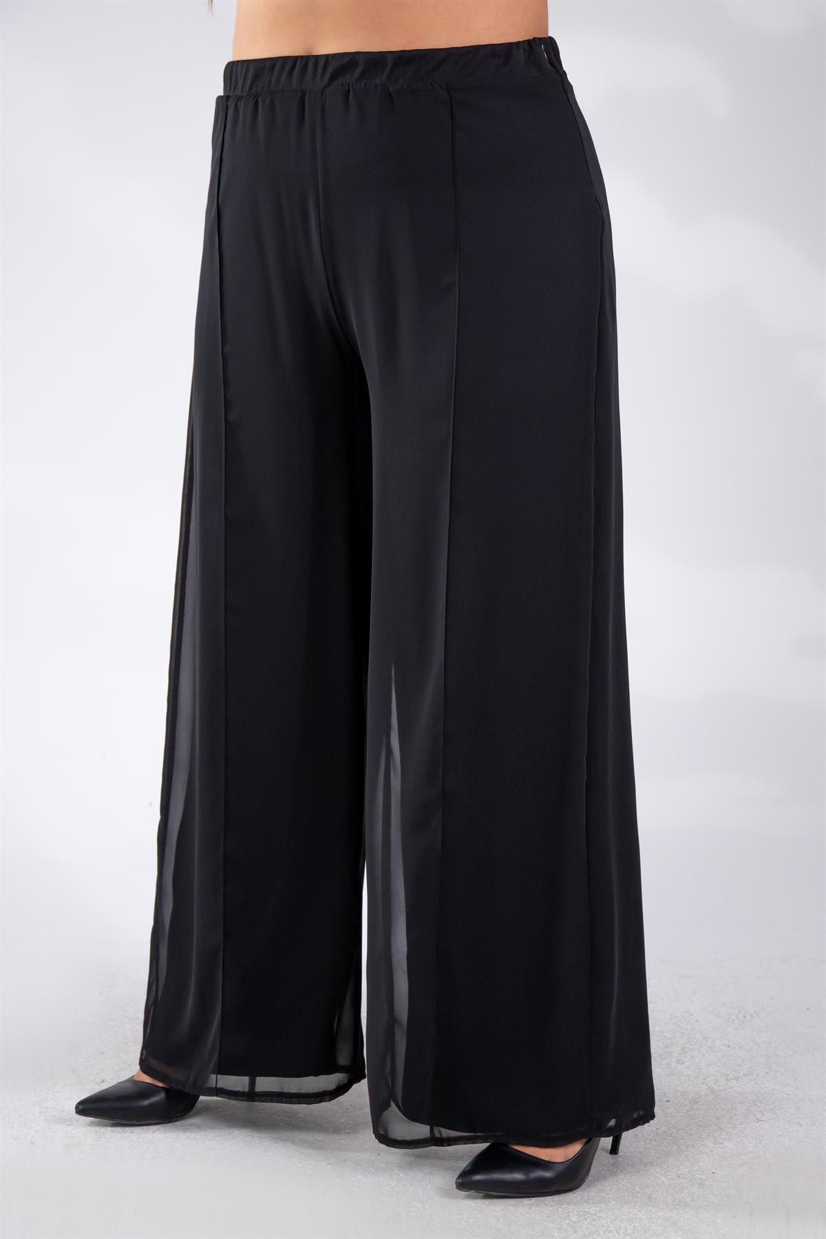 Büyük Beden 111398 Şifon Pantolon  Siyah