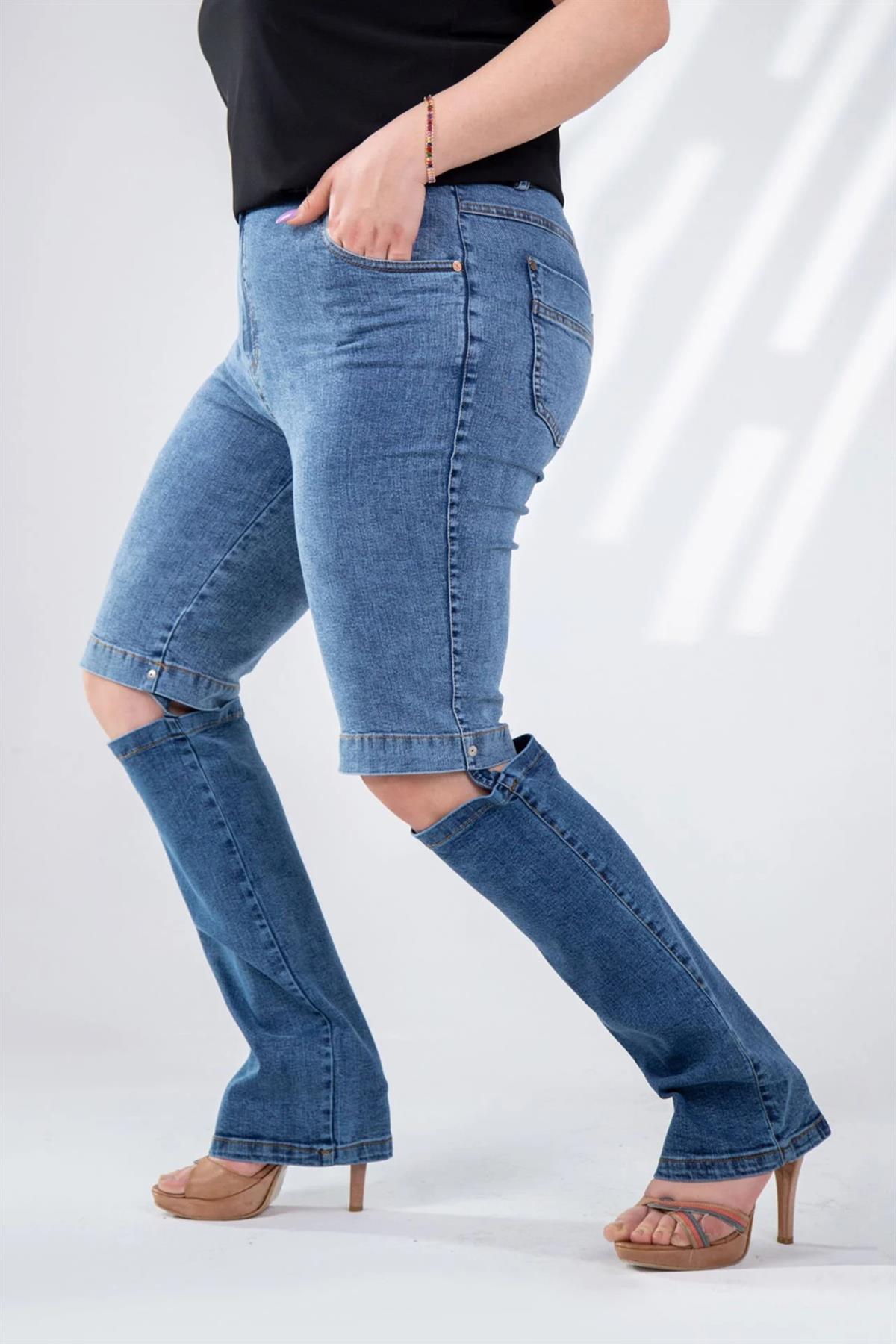 Büyük Beden 112006 Denim Kapri-Pantolon  Mavi