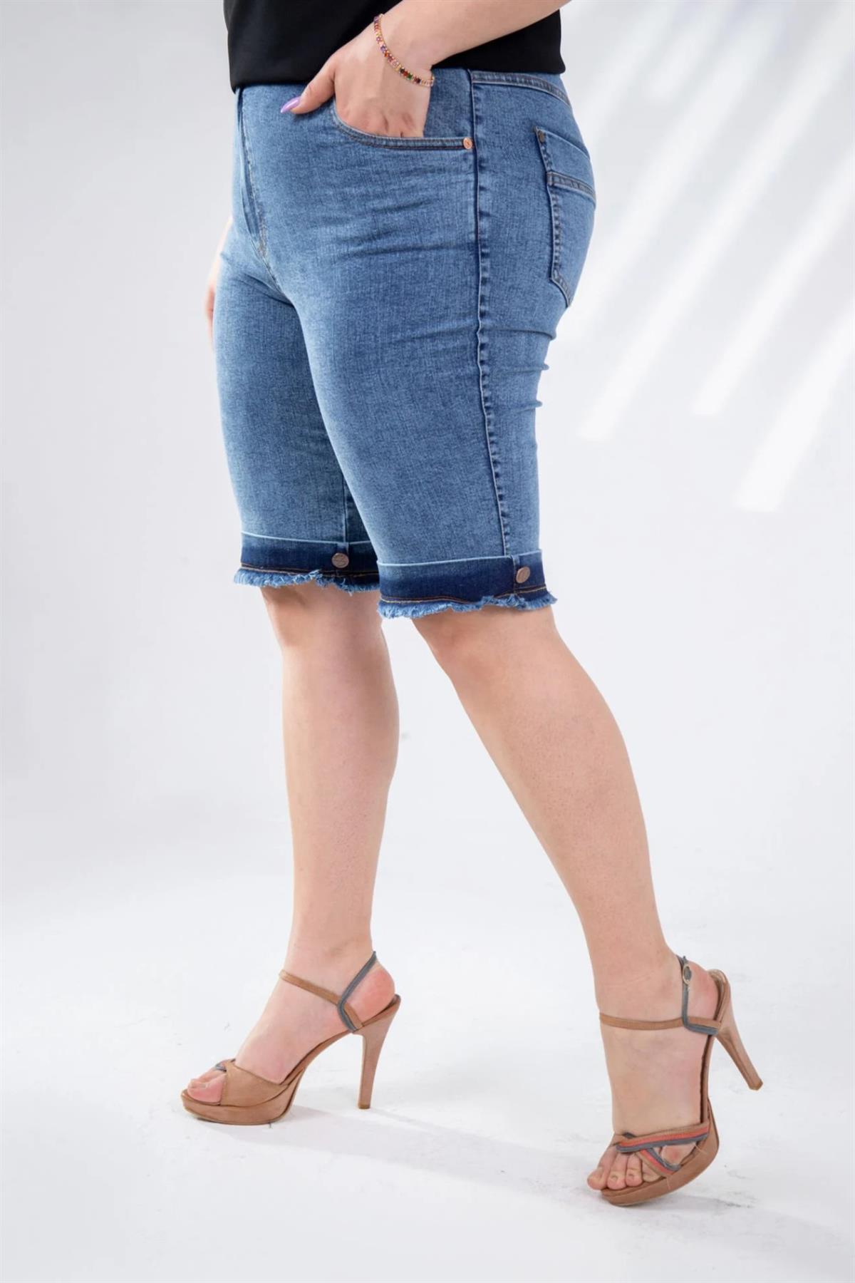Büyük Beden 112006 Denim Kapri-Pantolon  Mavi
