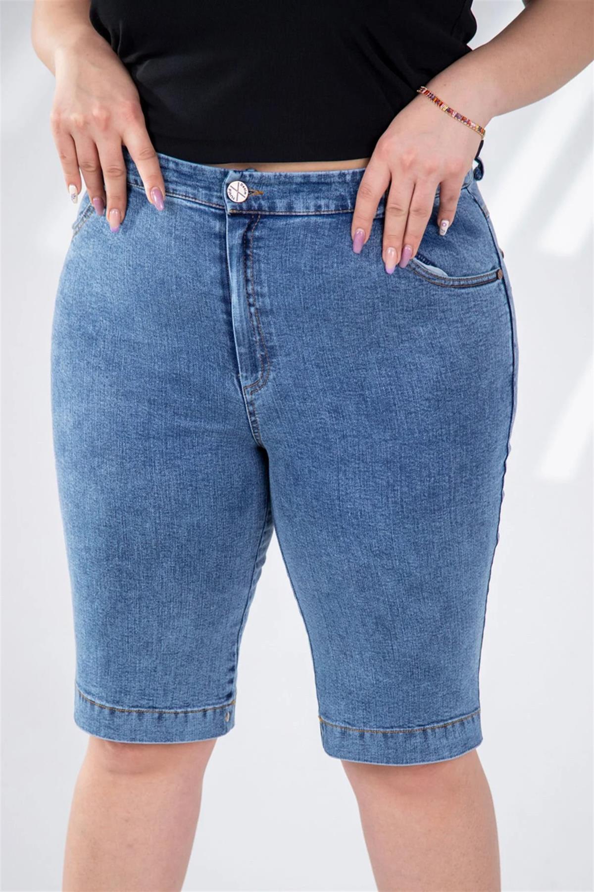 Büyük Beden 112006 Denim Kapri-Pantolon  Mavi