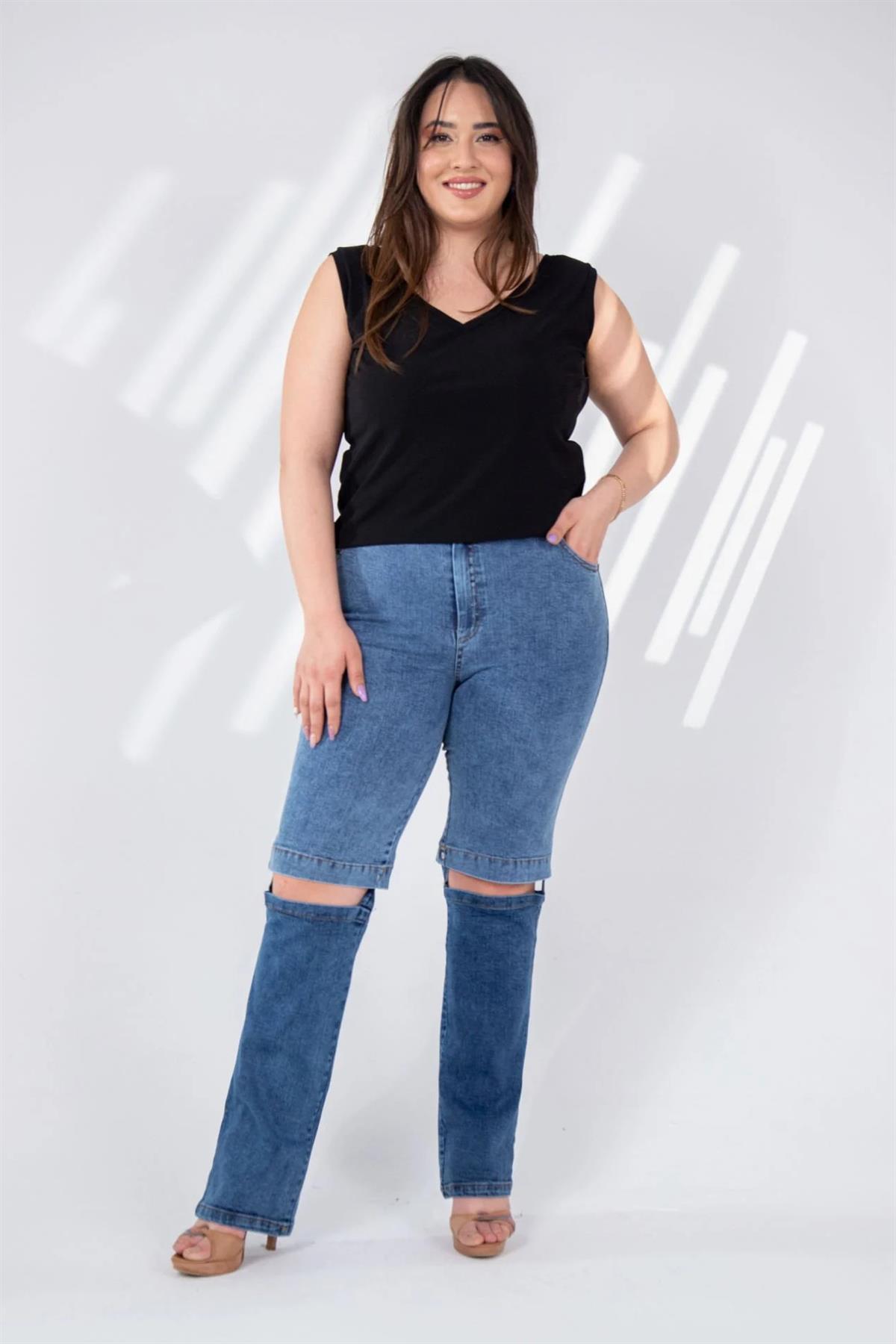 Büyük Beden 112006 Denim Kapri-Pantolon  Mavi