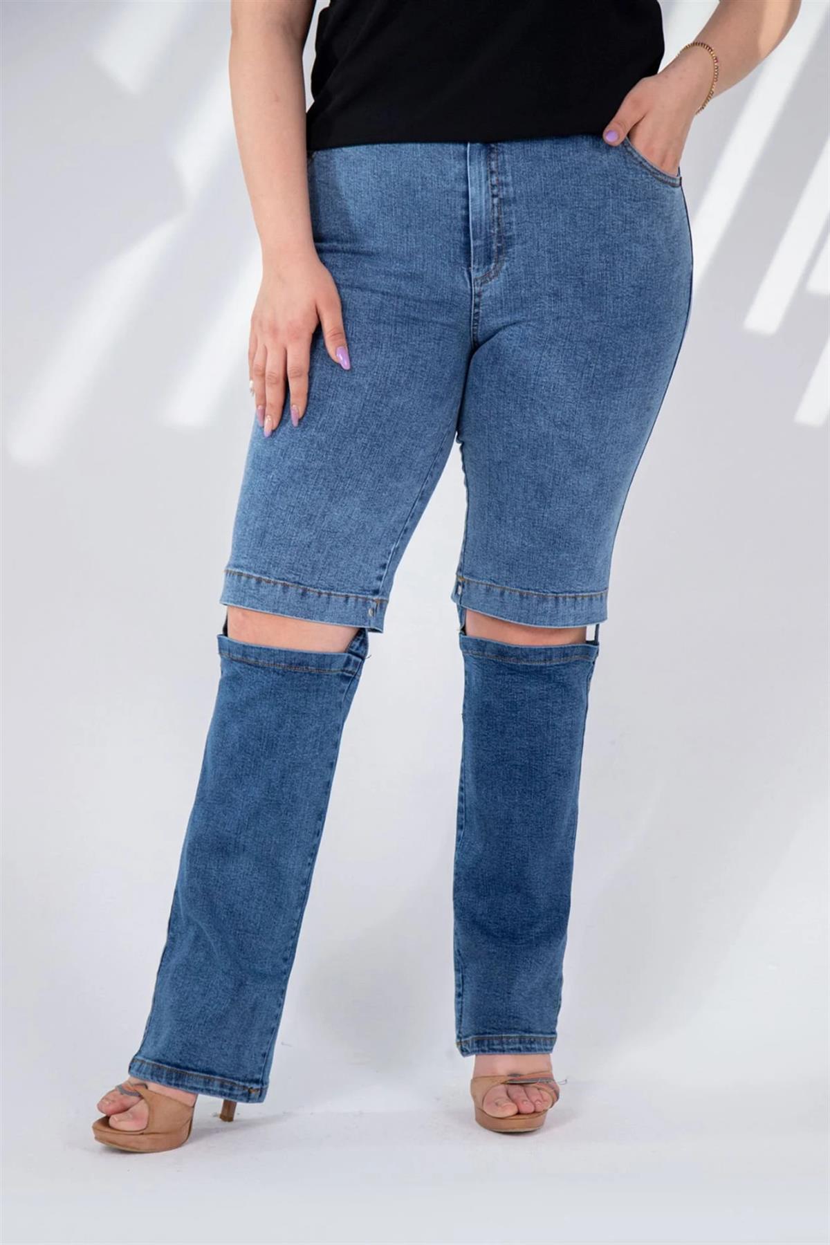 Büyük Beden 112006 Denim Kapri-Pantolon  Mavi
