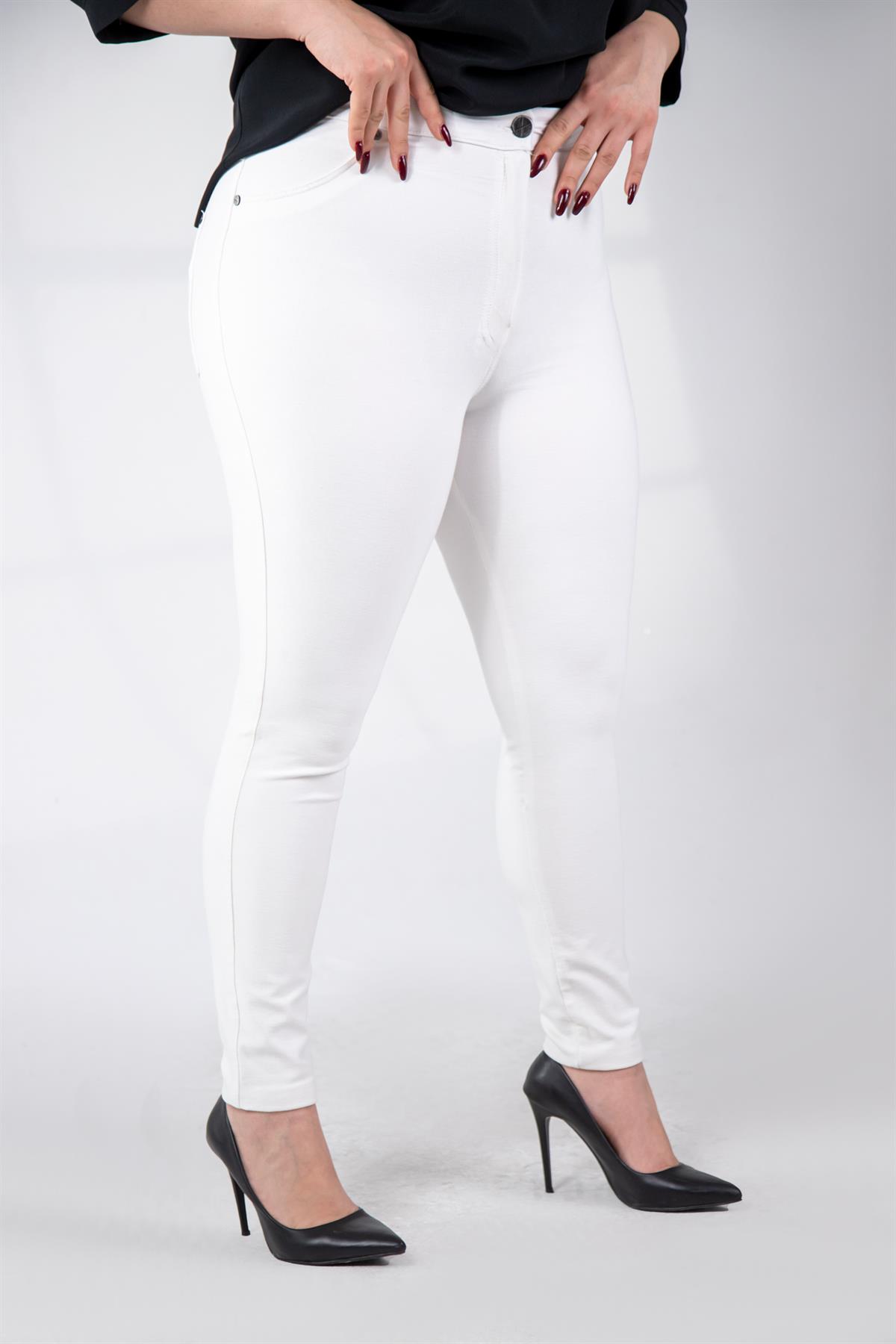 Büyük Beden 1120271  Full Lycra Pantolon  Beyaz