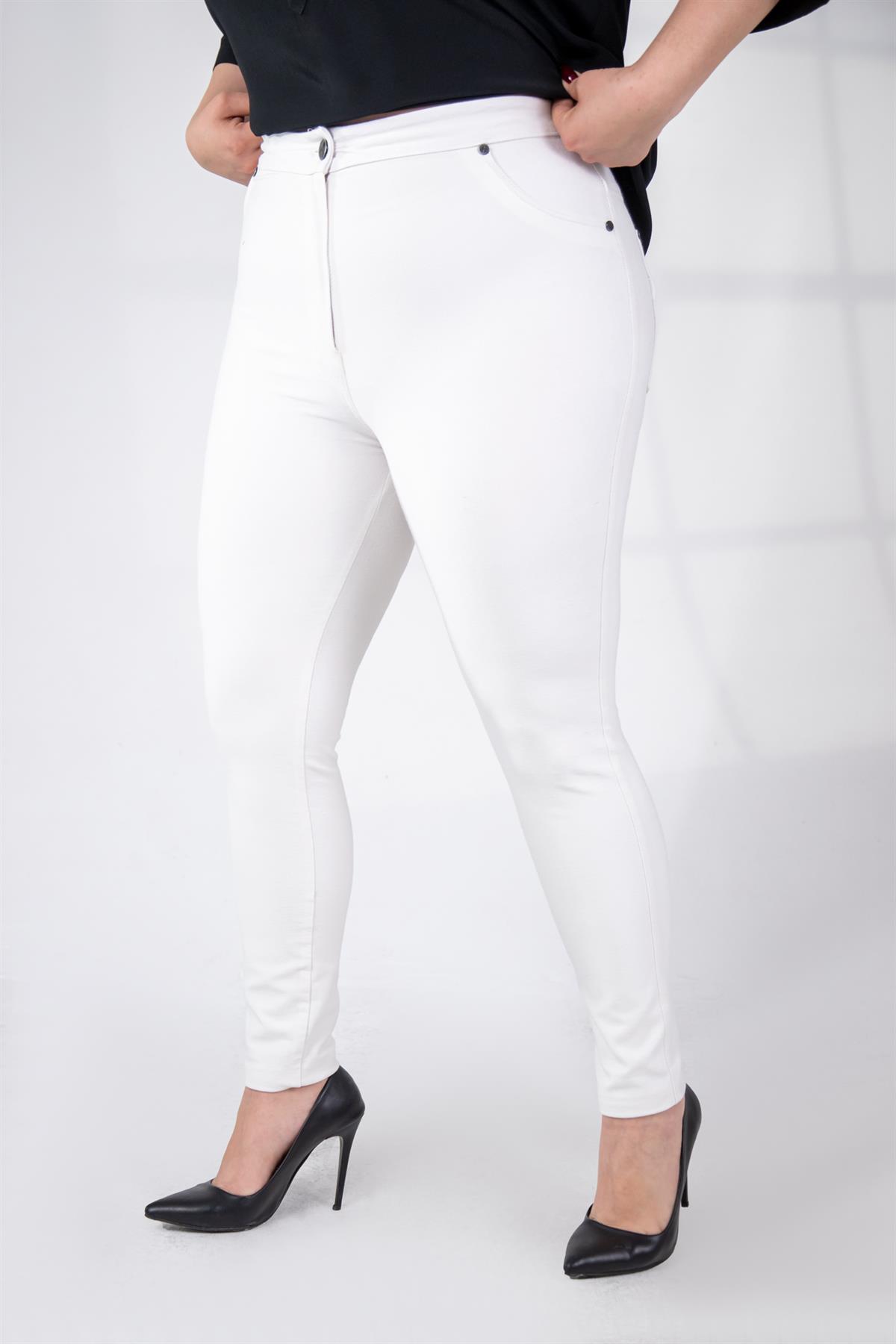 Büyük Beden 1120271  Full Lycra Pantolon  Beyaz