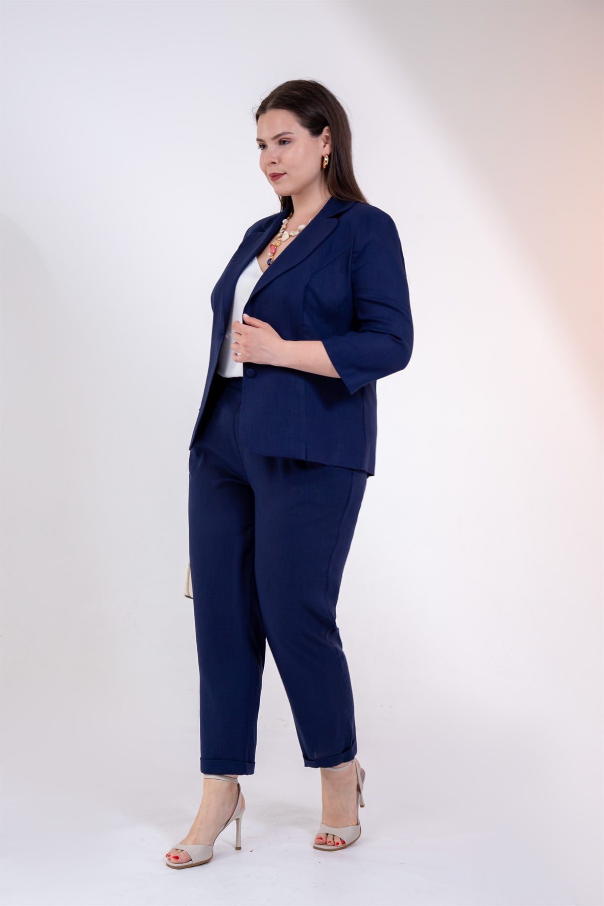 Büyük Beden 1122508 Truvakar KoL-Pile Detaylı Takım  Lacivert