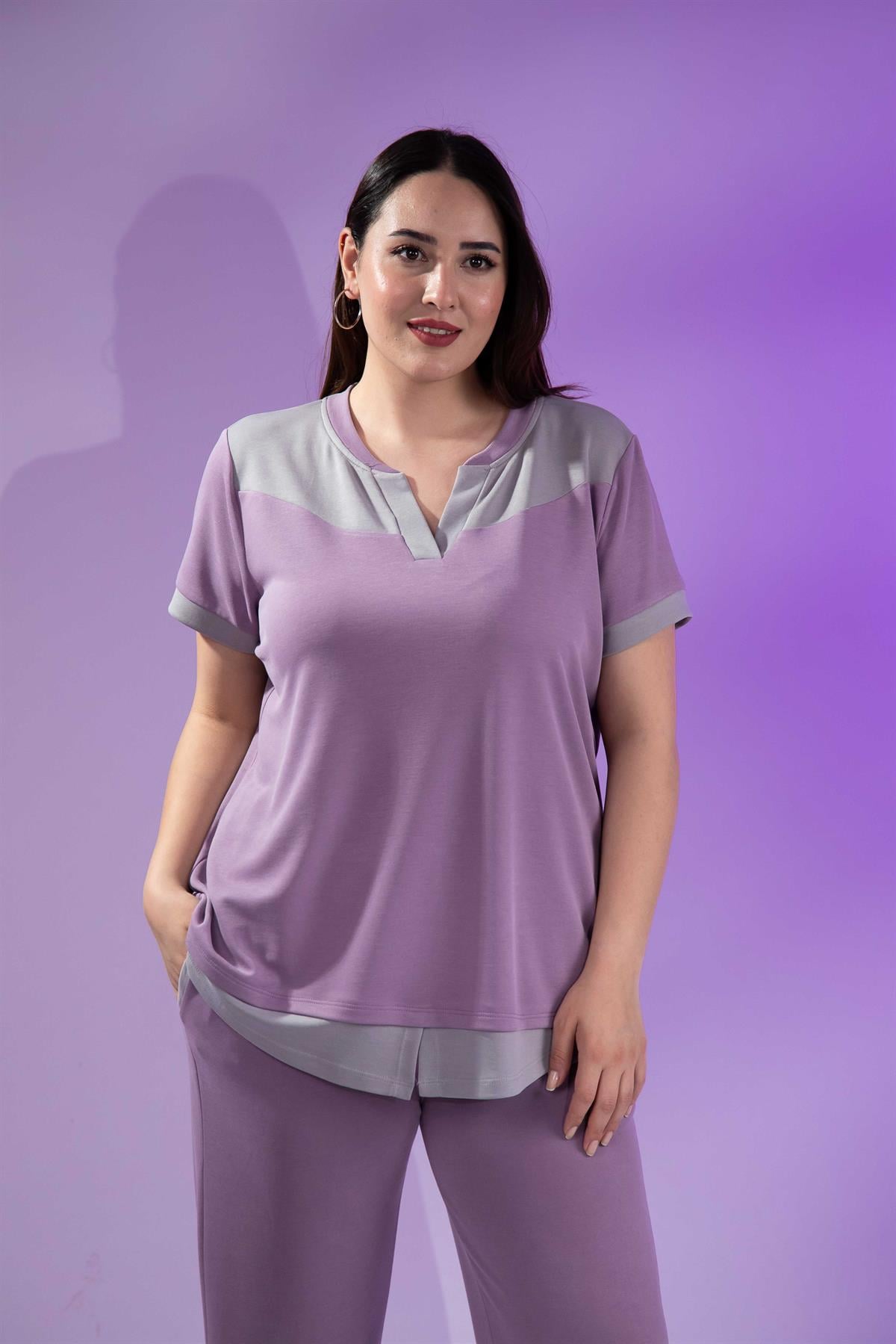 Büyük Beden 1122512 Garnili 2li Takım  Lila