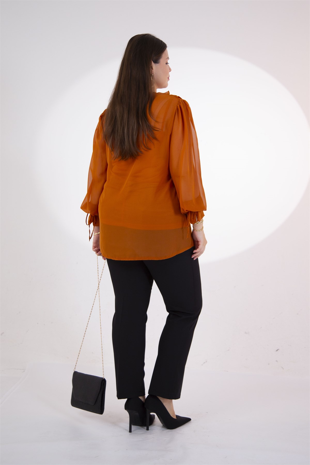 Büyük Beden 1122517 Yaka Volanlı Şifon Bluz Camel