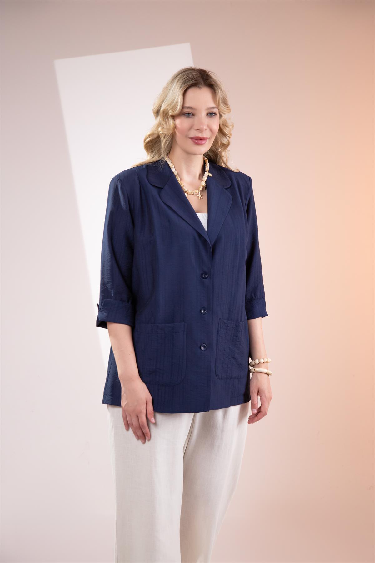 Büyük Beden 1122577 Cepli Ceket Lacivert