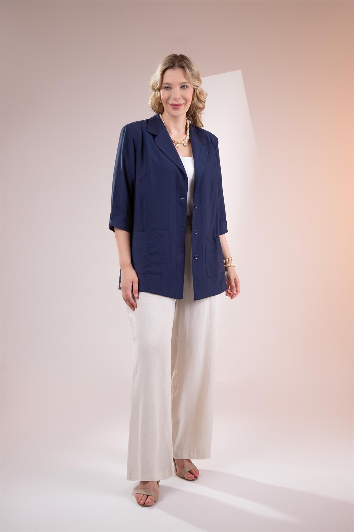 Büyük Beden 1122577 Cepli Ceket Lacivert