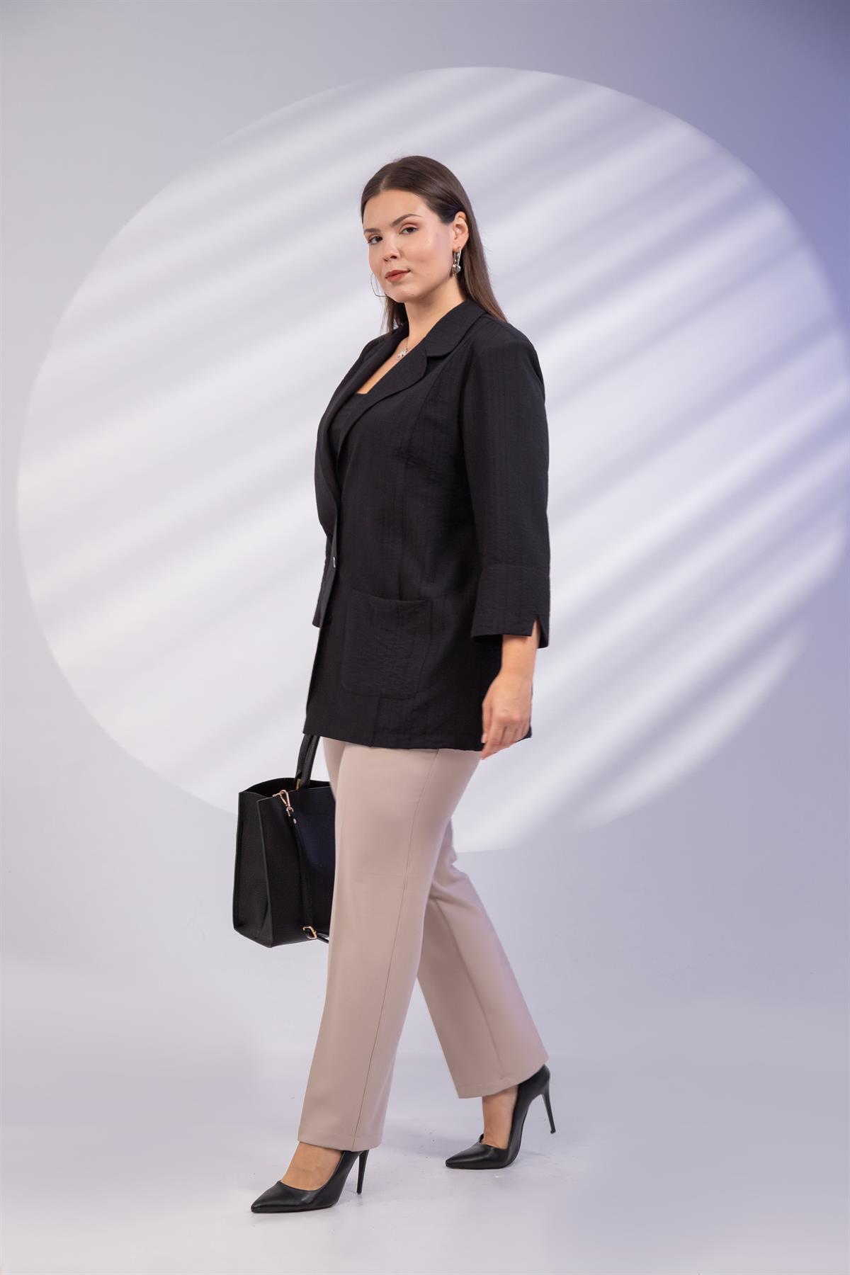 Büyük Beden 1122577 Cepli Ceket Siyah