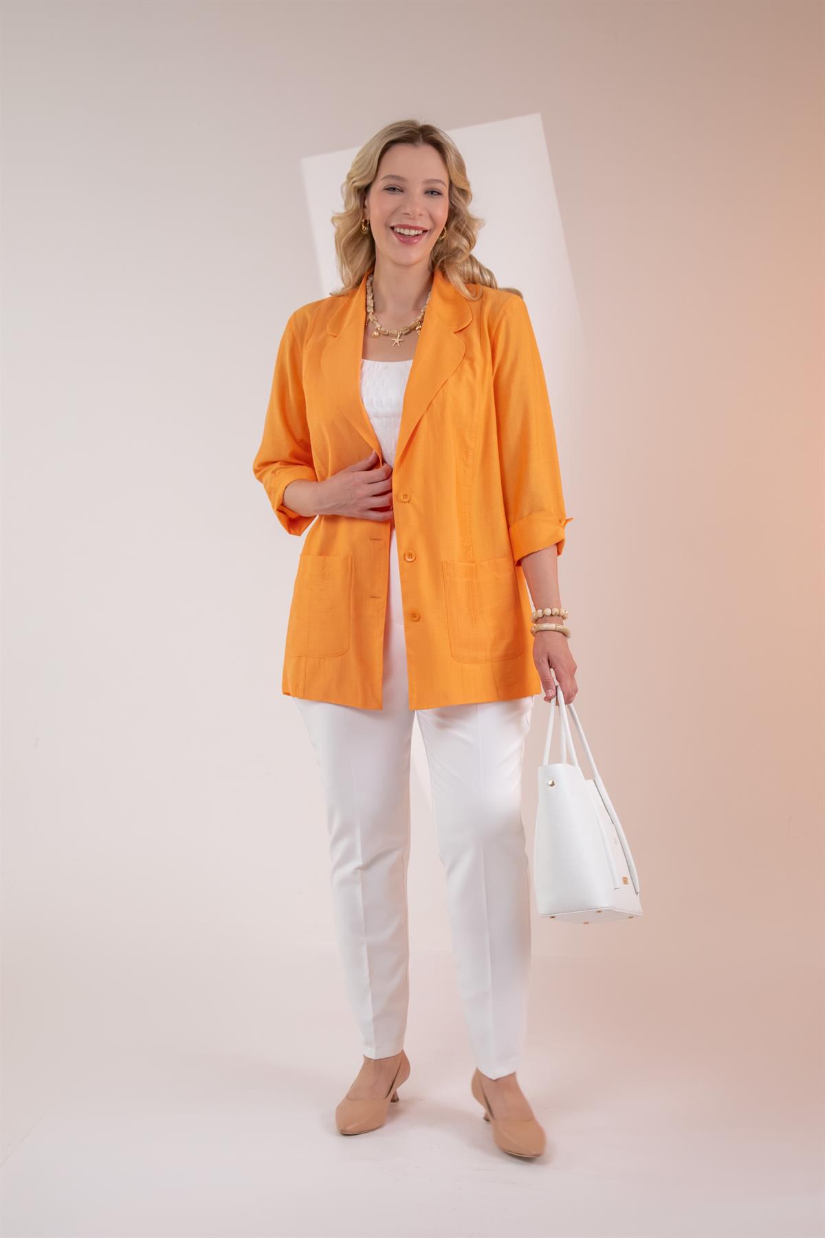 Büyük Beden 1122577 Cepli Ceket Turuncu