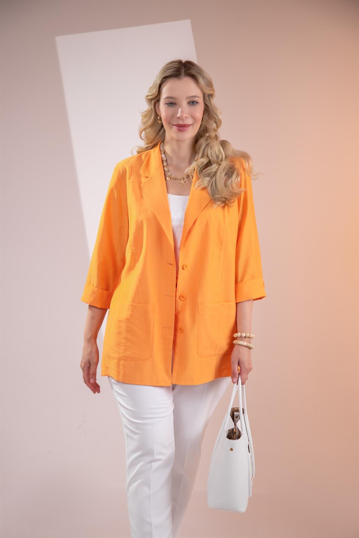 Büyük Beden 1122577 Cepli Ceket Turuncu