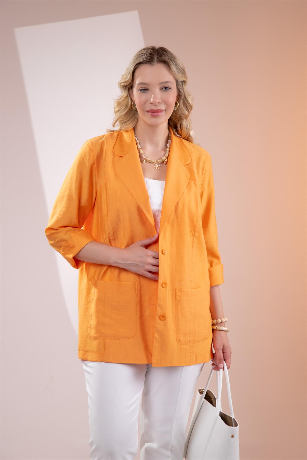 Büyük Beden 1122577 Cepli Ceket Turuncu