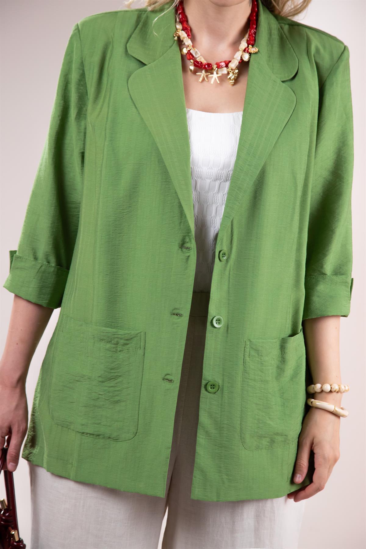 Büyük Beden 1122577 Cepli Ceket Yeşil