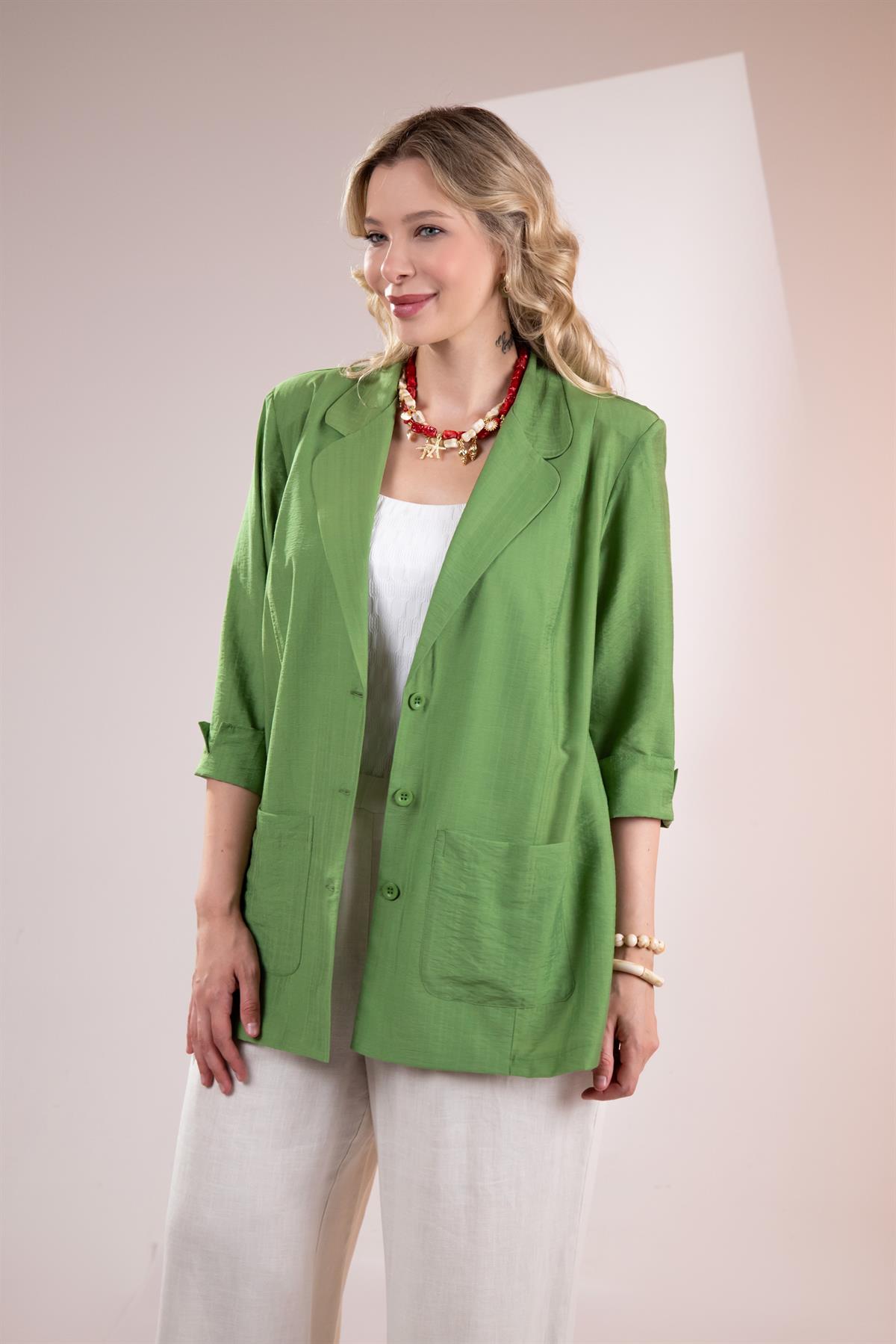 Büyük Beden 1122577 Cepli Ceket Yeşil