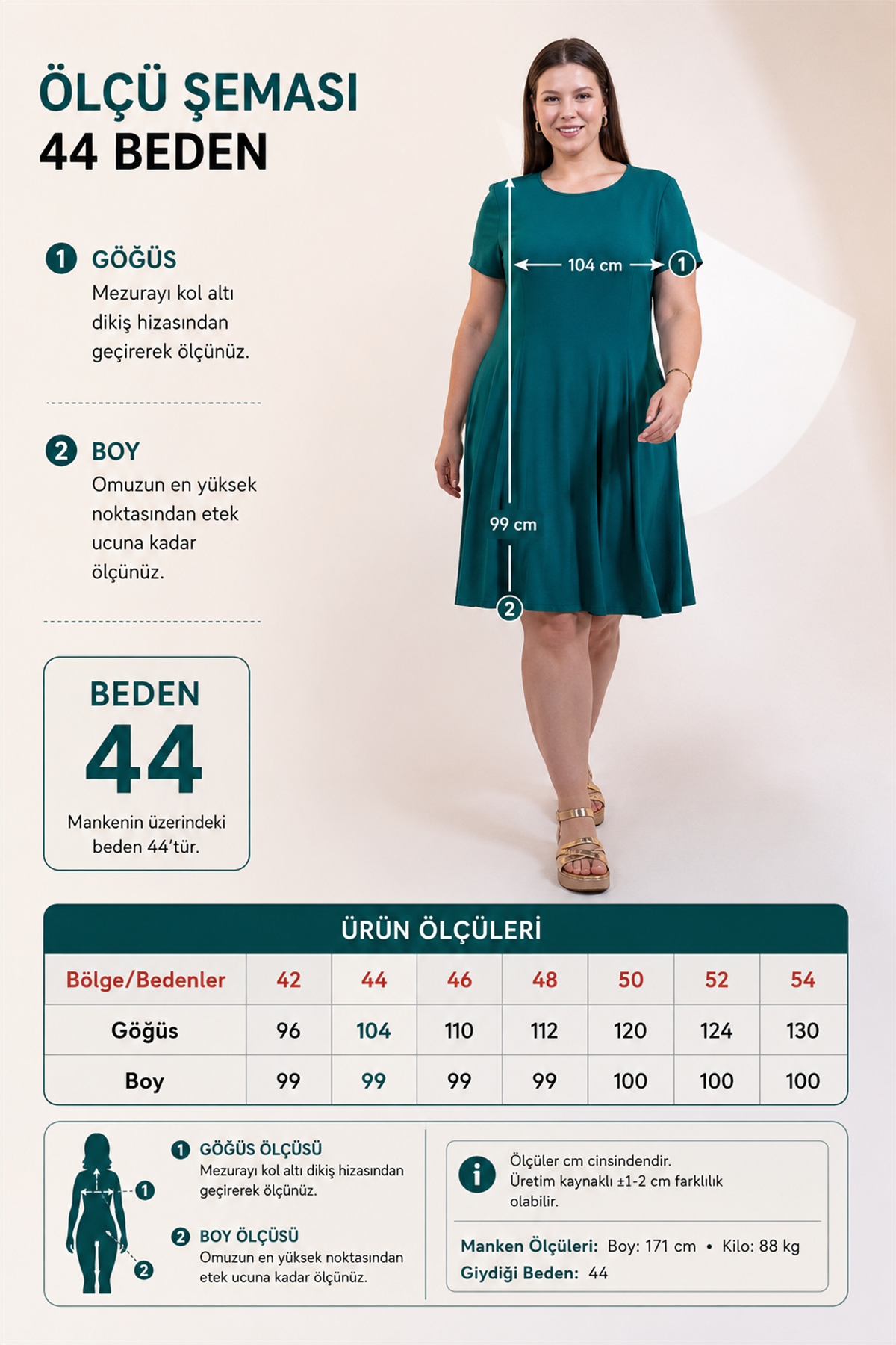 Büyük Beden 1122632 Eteği Kloş Elbise Yeşil