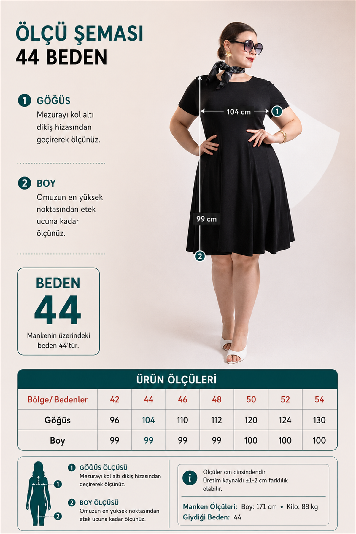 Büyük Beden 1122632 Eteği Kloş Elbise Siyah