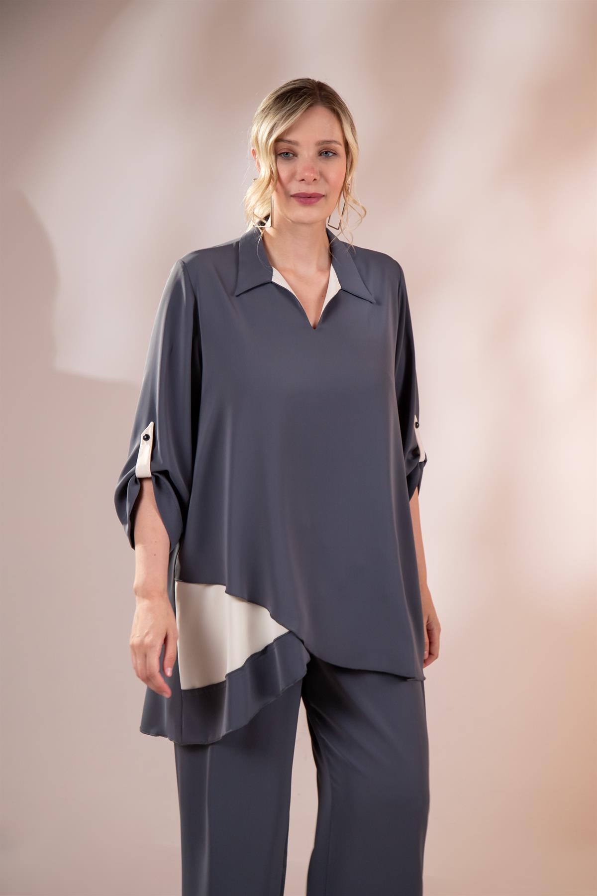 Büyük Beden 1127682 Asimetrik Tunik 2li Takım Füme