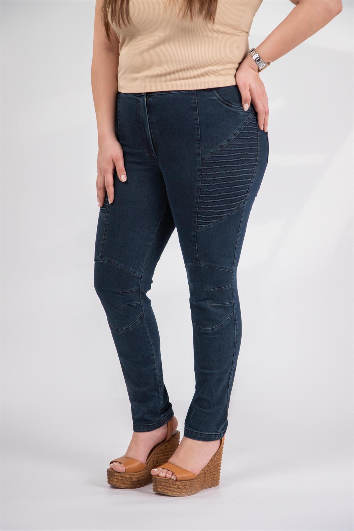 Büyük Beden 121059 Nervürlü Denim  Pantolon  Taba