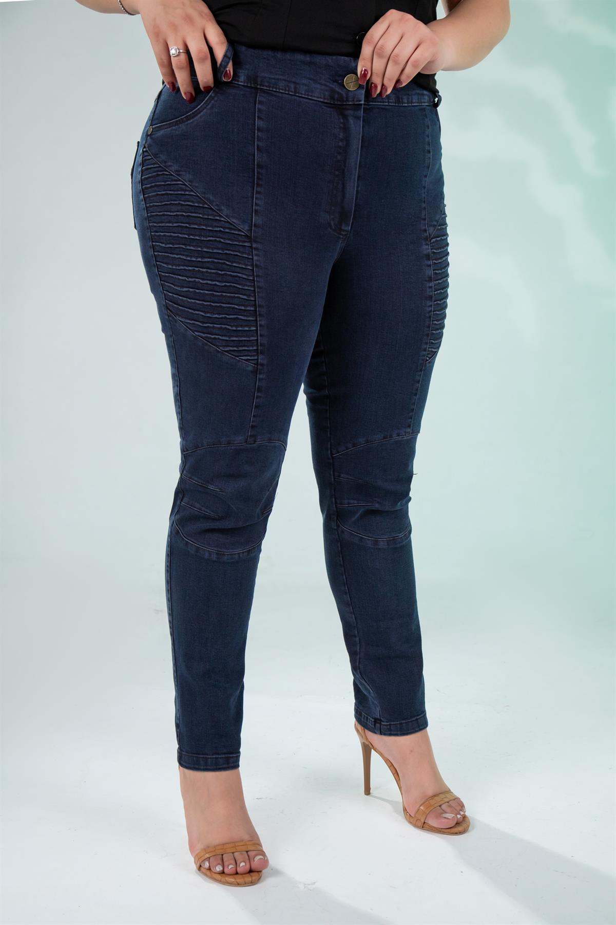 Büyük Beden 121059 Nervürlü Denim  Pantolon  Kahverengi