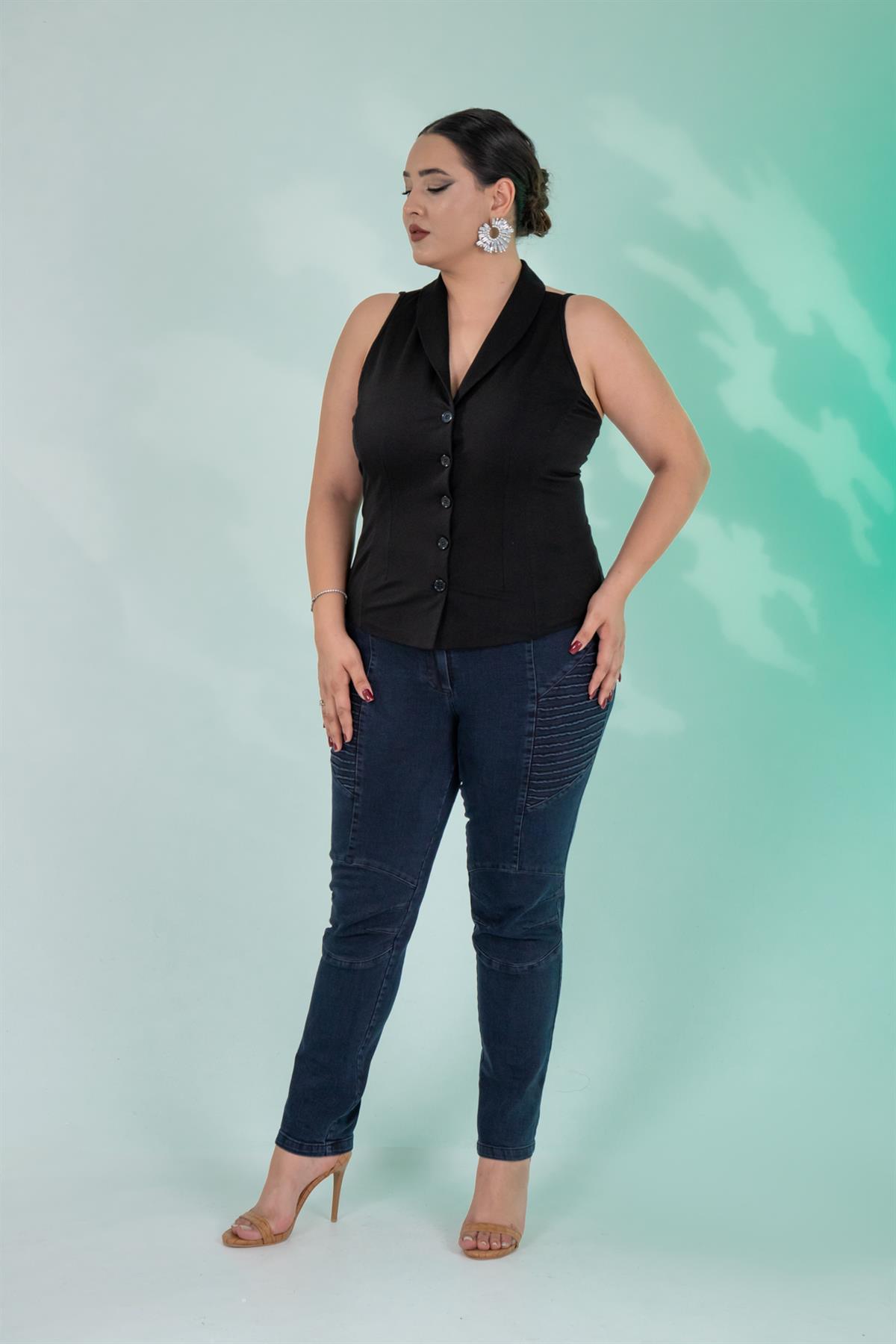 Büyük Beden 121059 Nervürlü Denim  Pantolon  Kahverengi