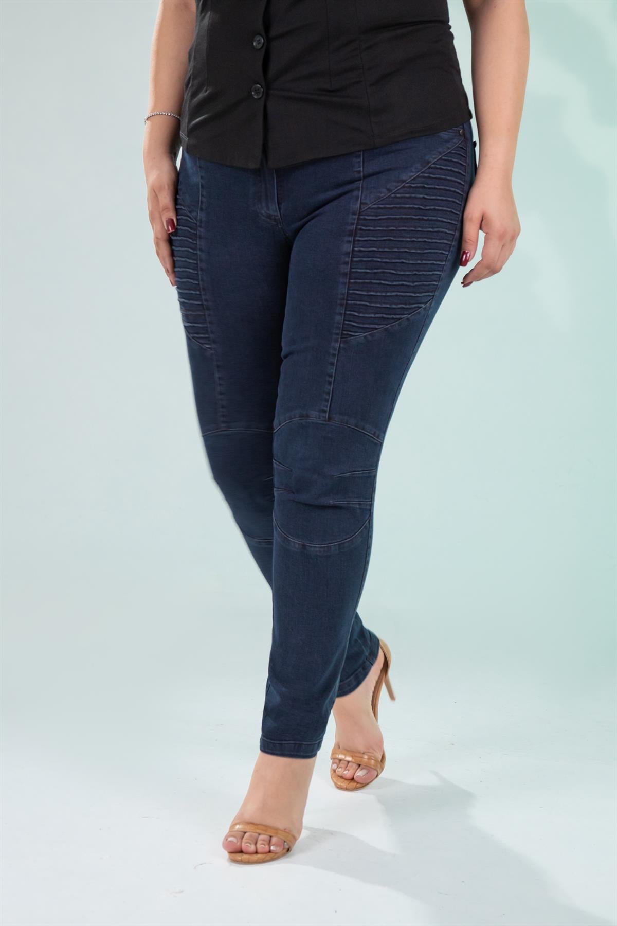 Büyük Beden 121059 Nervürlü Denim  Pantolon  Kahverengi