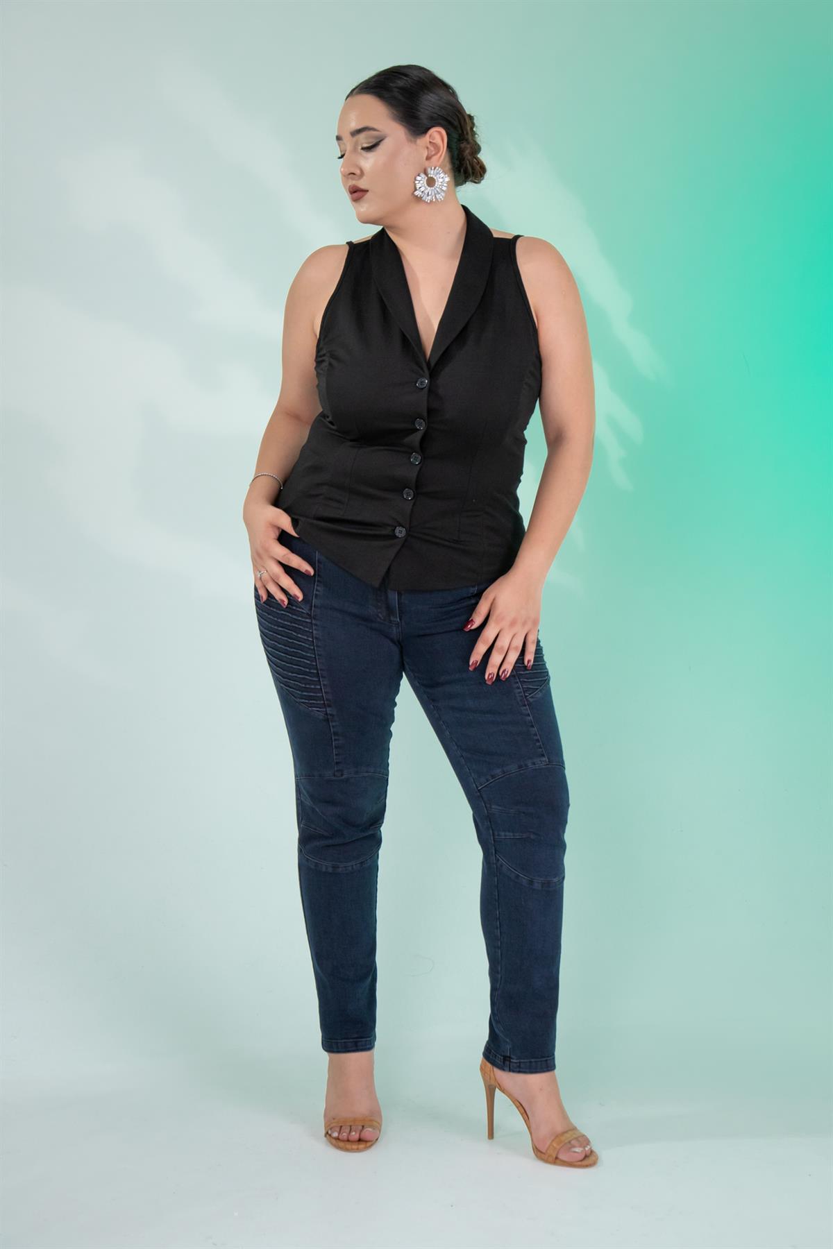 Büyük Beden 121059 Nervürlü Denim  Pantolon  Kahverengi