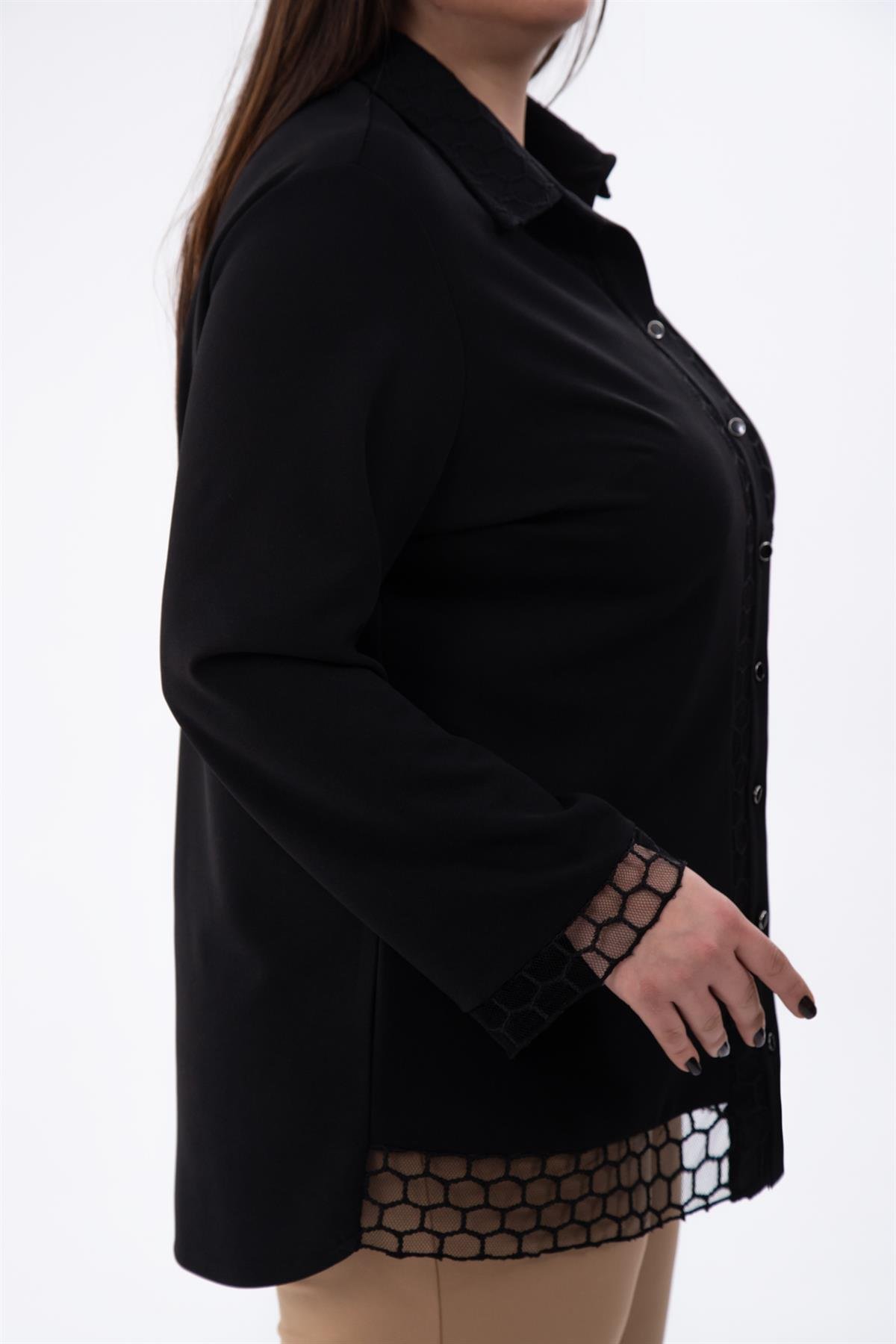 Büyük Beden 1211018 File Detaylı Gömlek Siyah