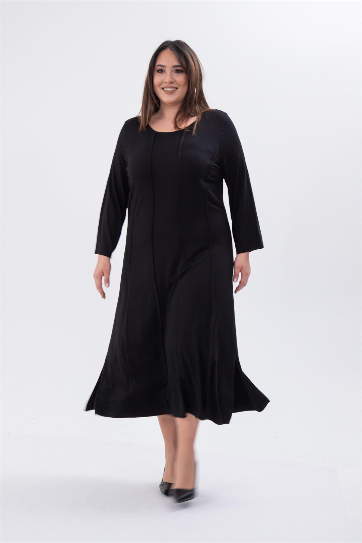 Büyük Beden 1211021 Karyoka Dikişli Elbise Siyah