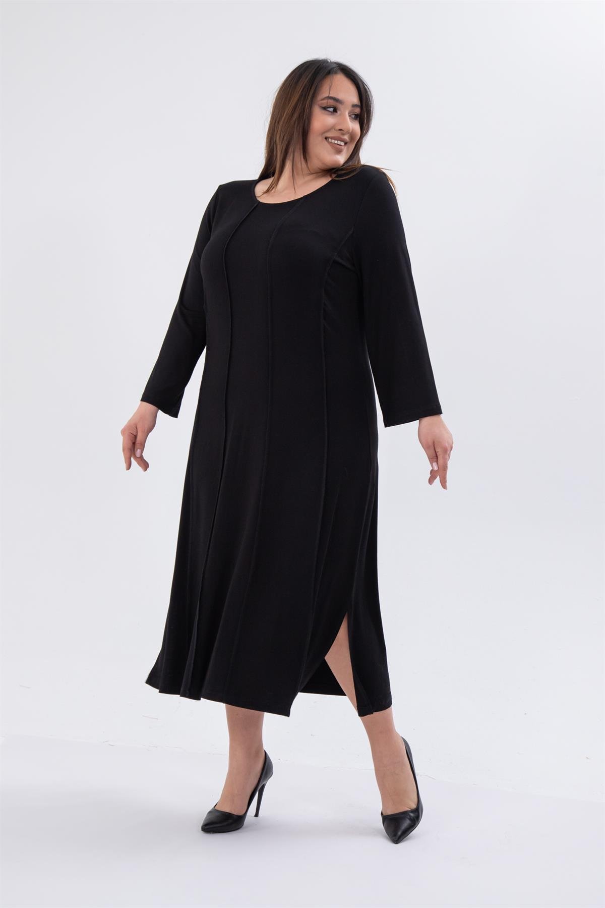 Büyük Beden 1211021 Karyoka Dikişli Elbise Siyah