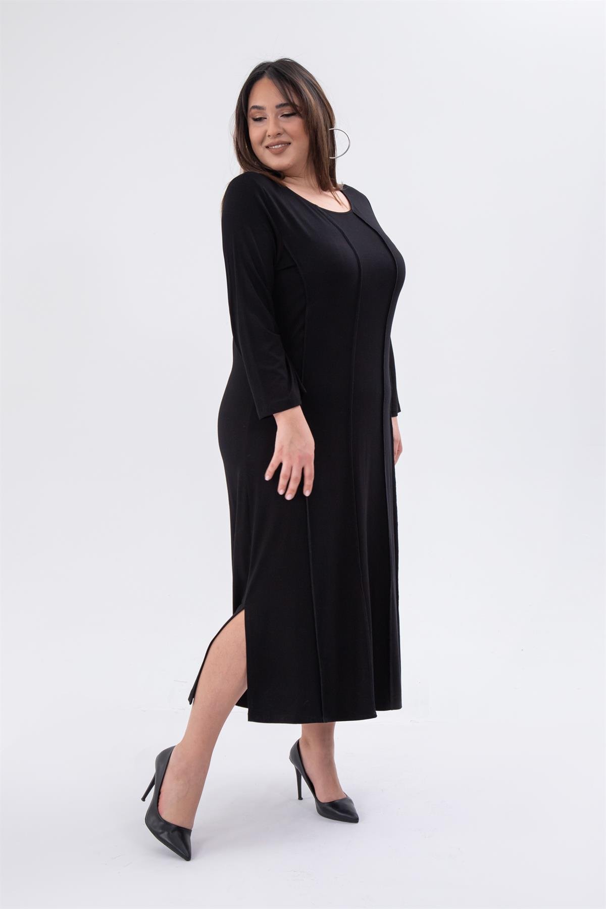 Büyük Beden 1211021 Karyoka Dikişli Elbise Siyah