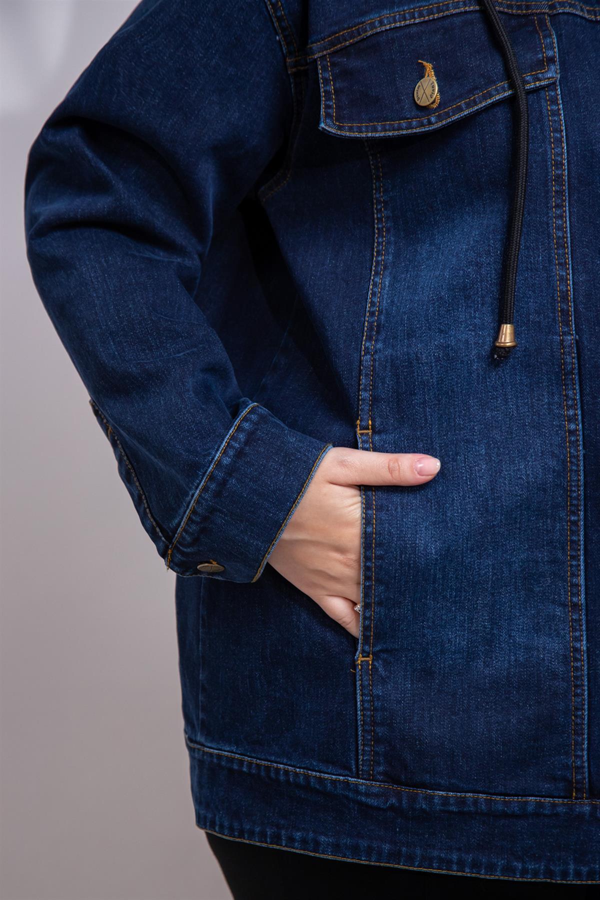 Büyük Beden 1211039 Fermuar Detaylı Denim Ceket  Lacivert